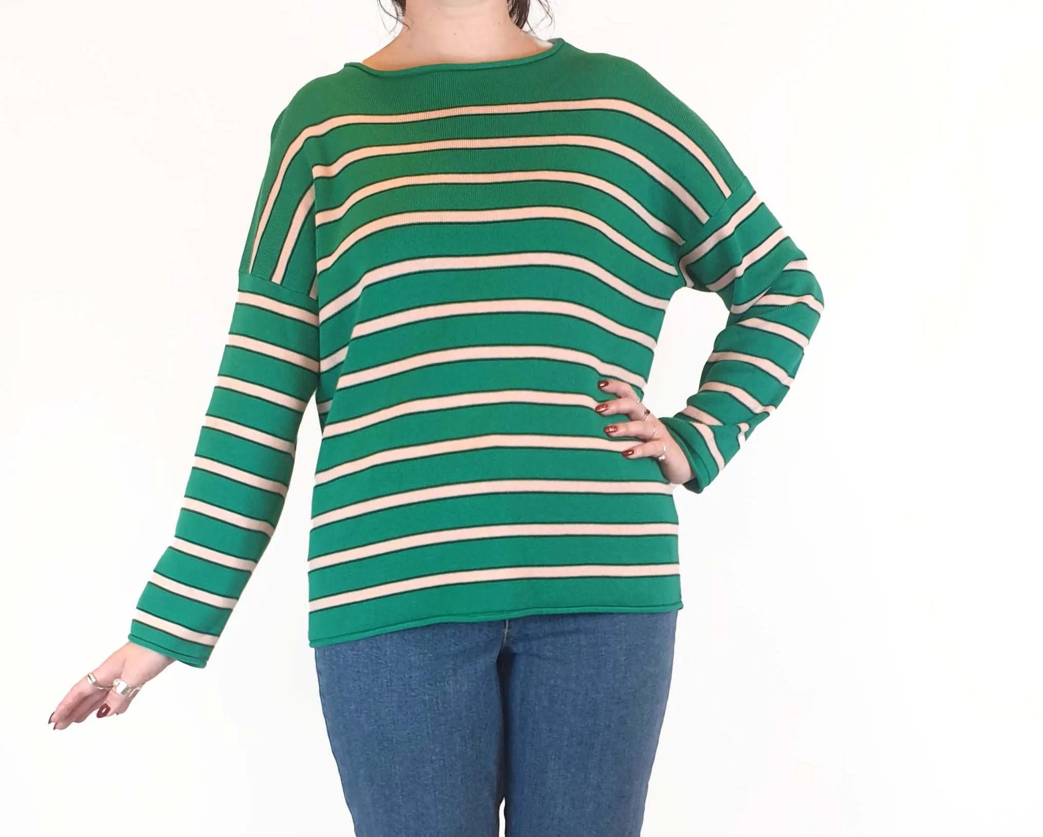 Nancybird green striped knit jumper size M