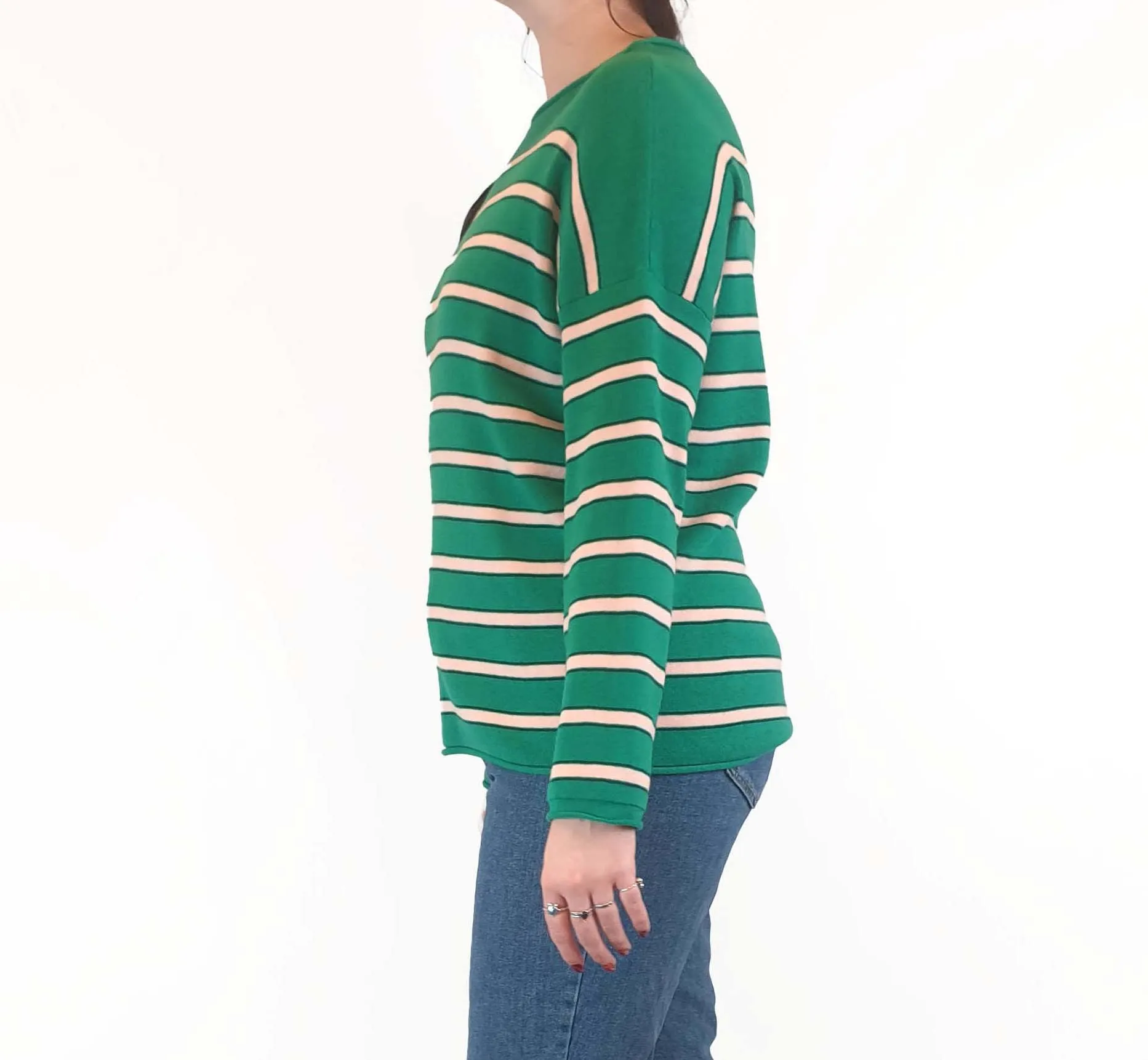 Nancybird green striped knit jumper size M