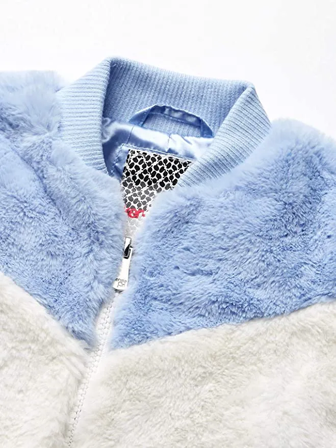 New Nordstrom Kensie - Girl's Outerwear Girls' Little Faux Fur Bomber Jacket in blue/white! Super Chic& Cute, Sz 4!