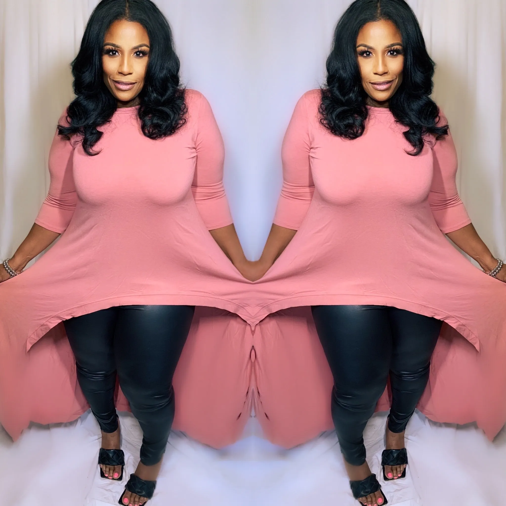 Not Your Average Set (Rose/Black Faux Leather Leggings)