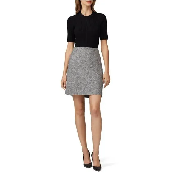 NWOT Theory Grey Speckled Wool Silk Easy Waist Mini Skirt