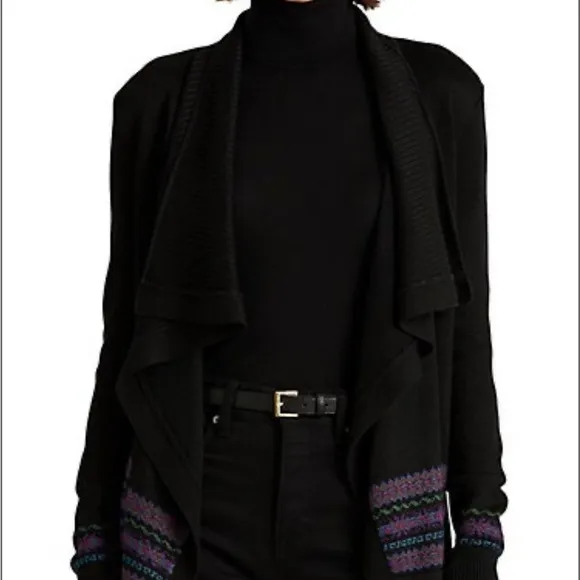 NWT $225 LAUREN Ralph Lauren Black Mu Shawl Collar Open Front Cardigan.