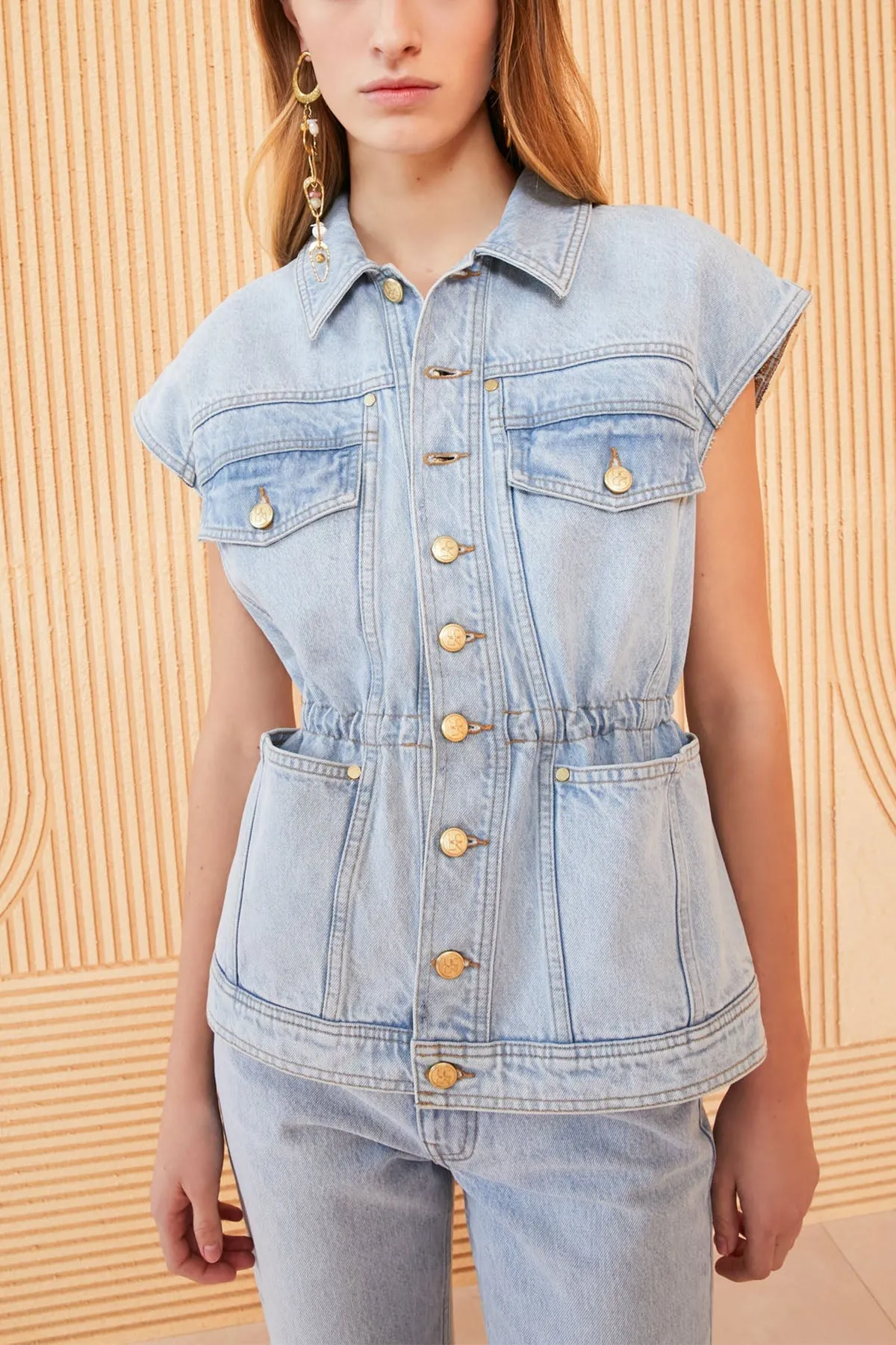 Odette Denim Vest in Glacier Wash