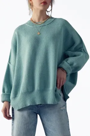 OVERSIZED COTTON-BLEND RIBBED-KNIT SWEATER