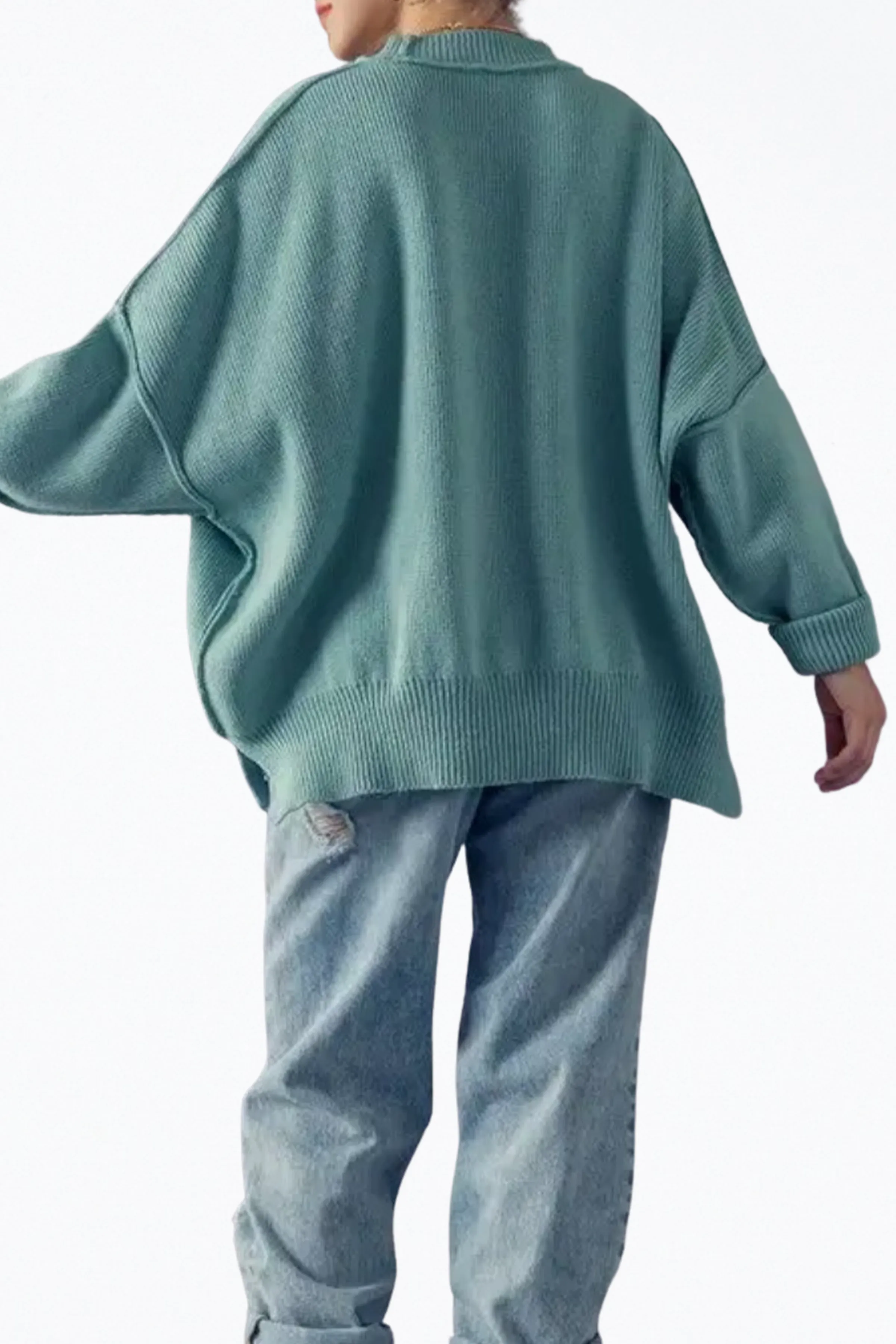OVERSIZED COTTON-BLEND RIBBED-KNIT SWEATER