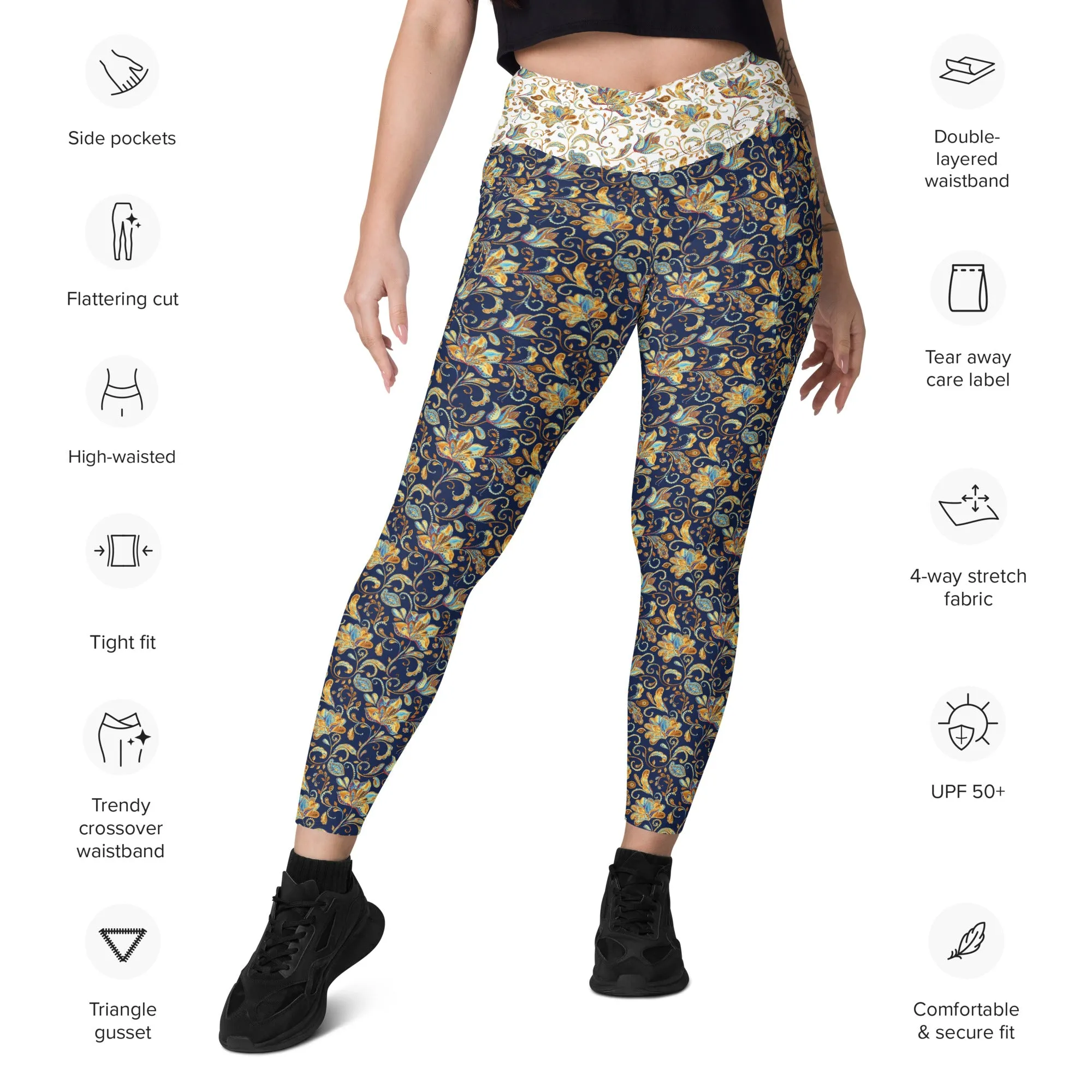 Paisley Crossover leggings with pockets