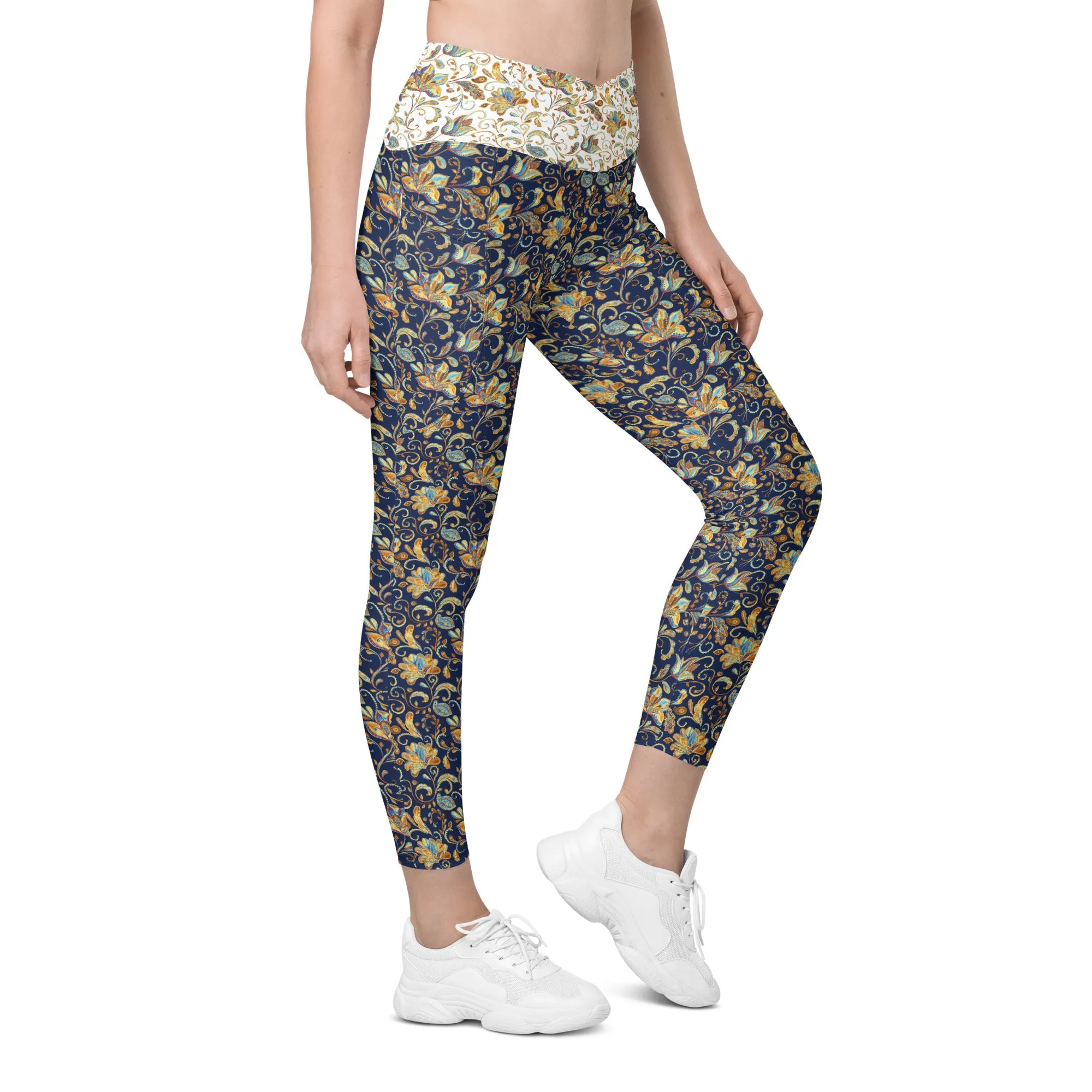 Paisley Crossover leggings with pockets