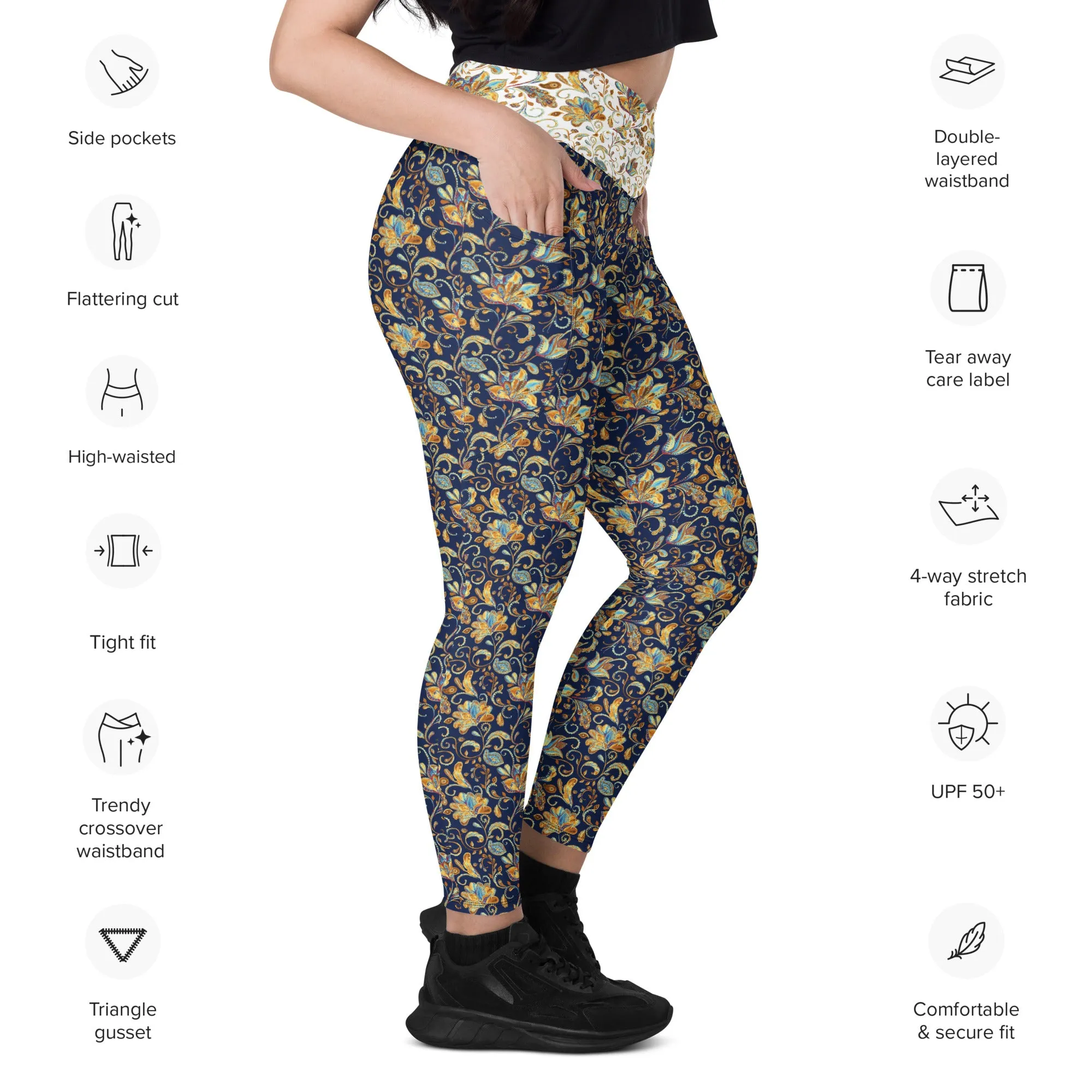 Paisley Crossover leggings with pockets