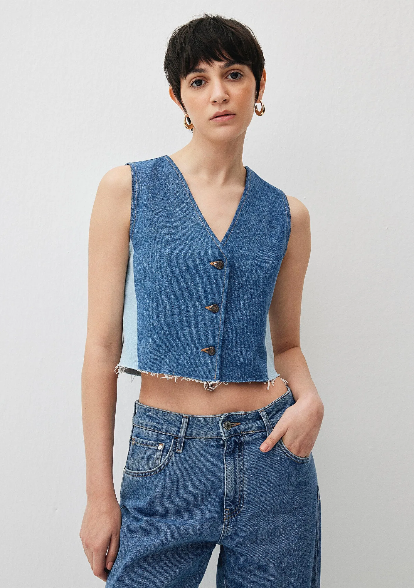 Peony Blocking Upcycle  Jean Vest
