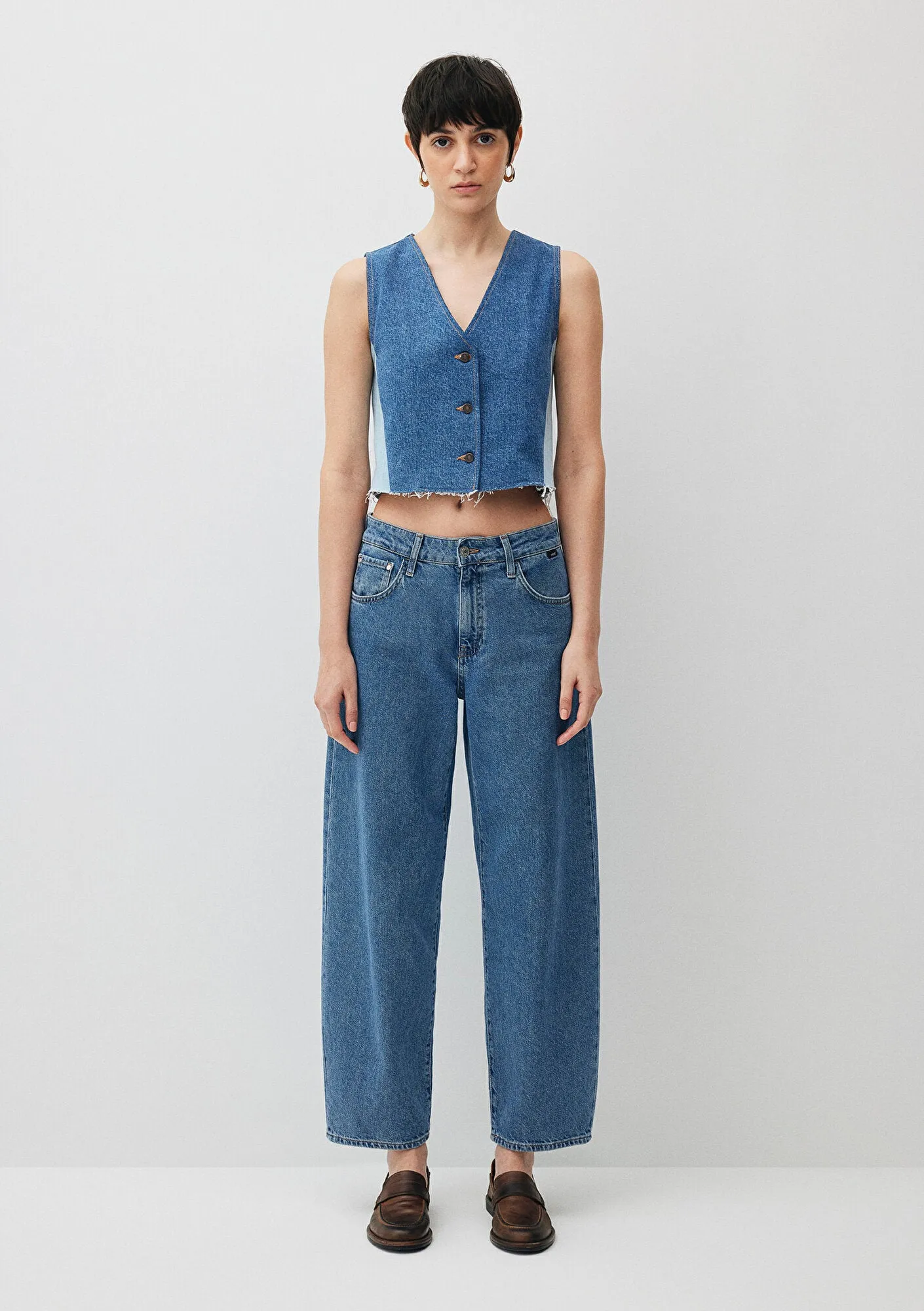 Peony Blocking Upcycle  Jean Vest
