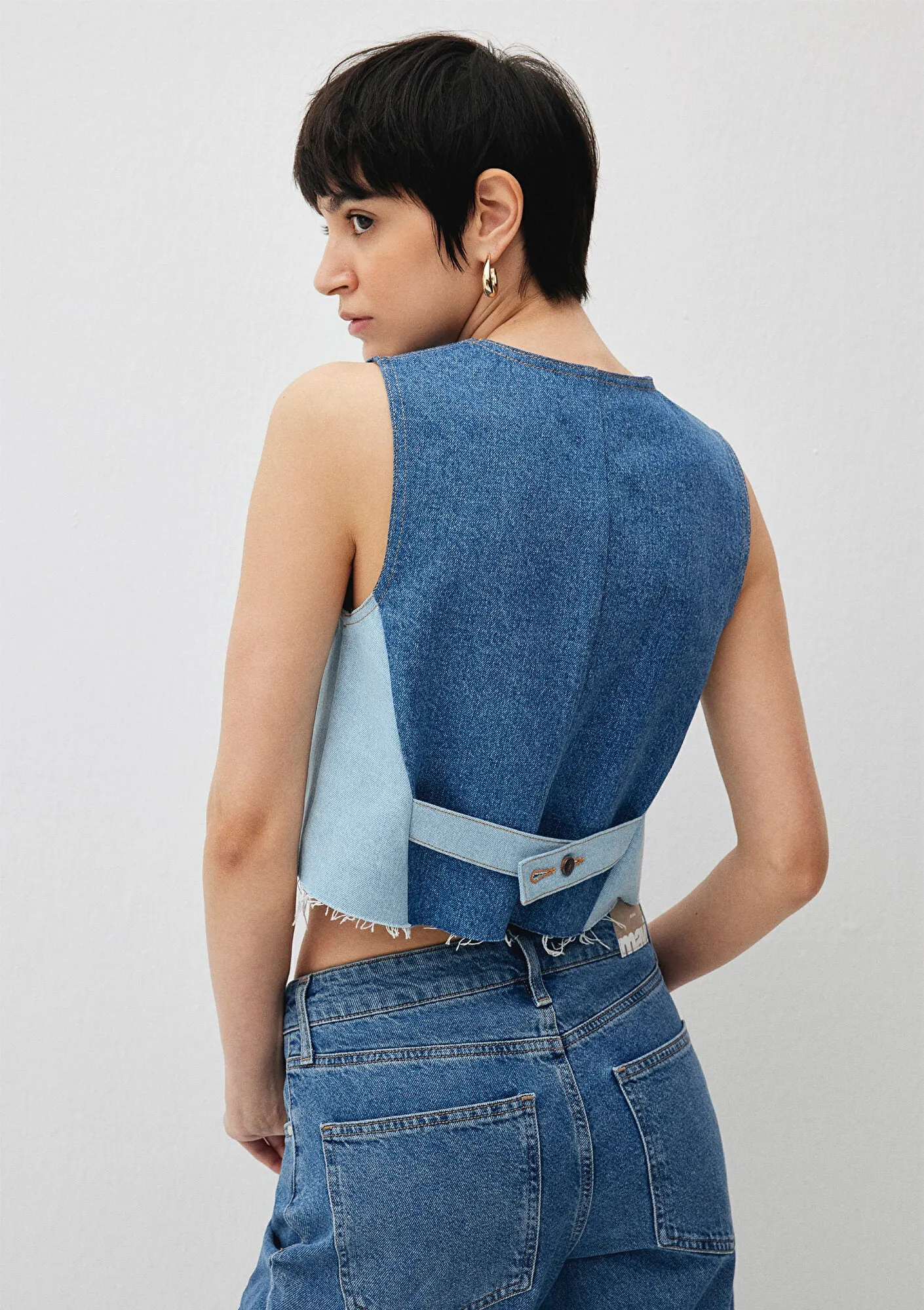 Peony Blocking Upcycle  Jean Vest