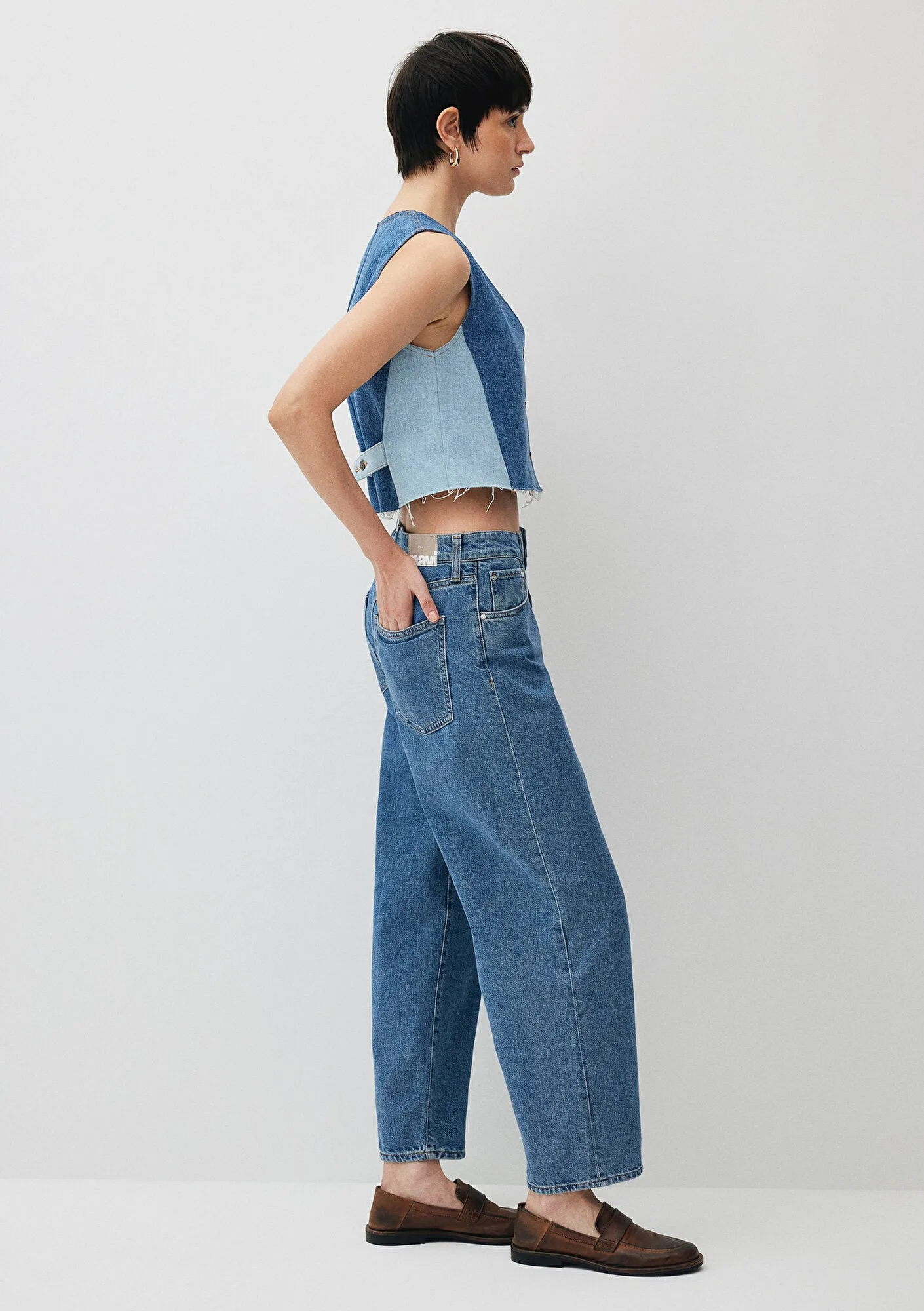 Peony Blocking Upcycle  Jean Vest