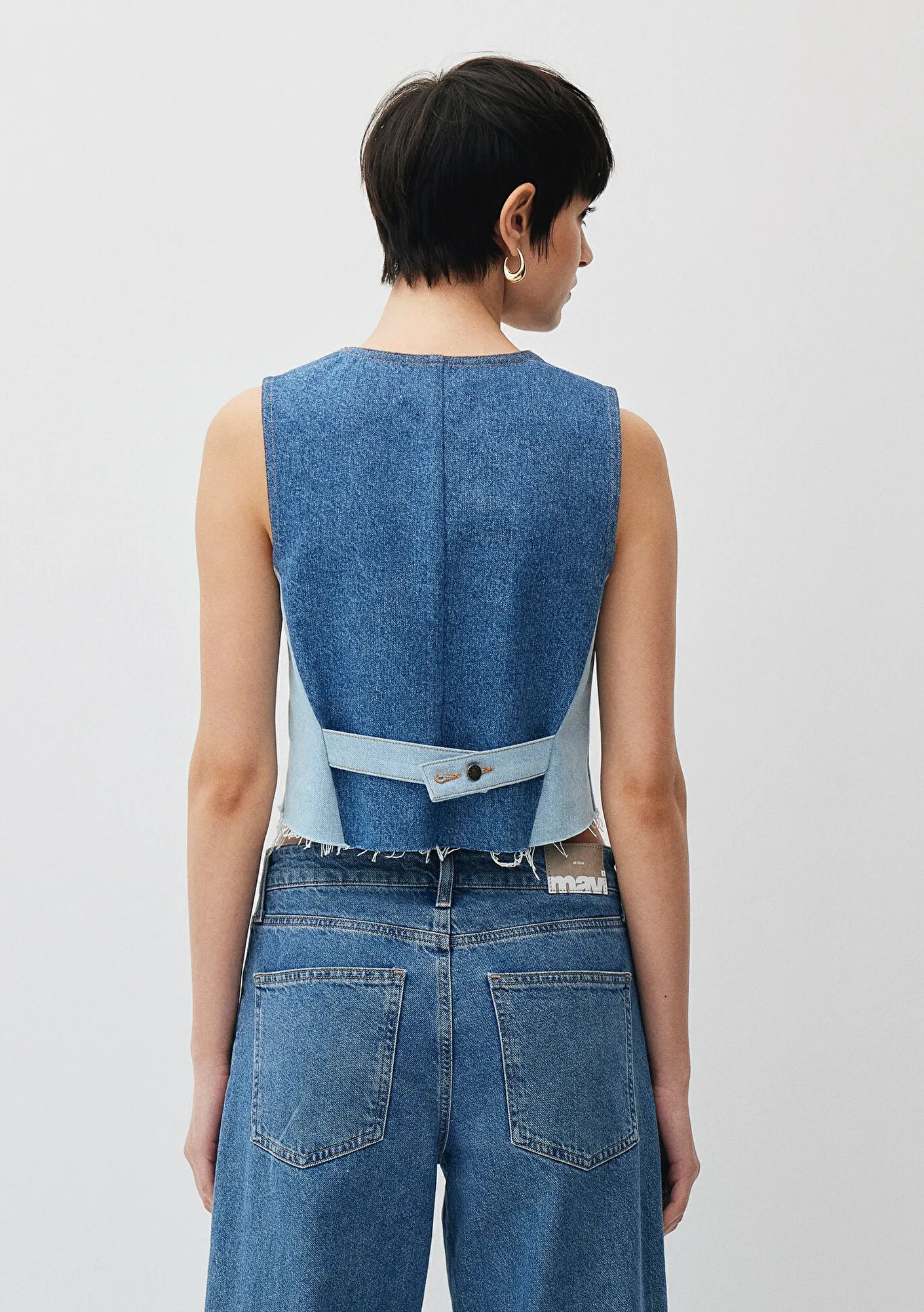 Peony Blocking Upcycle  Jean Vest
