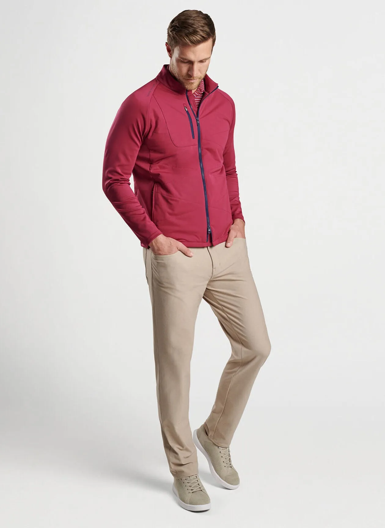 Peter Millar Mens Classic Fit Merge Hybrid Jacket - POMEGRANATE