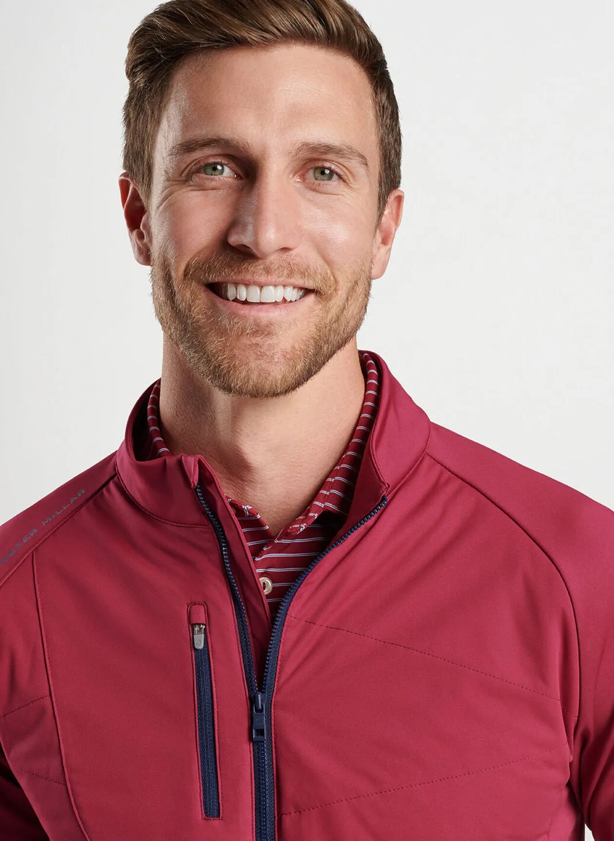 Peter Millar Mens Classic Fit Merge Hybrid Jacket - POMEGRANATE
