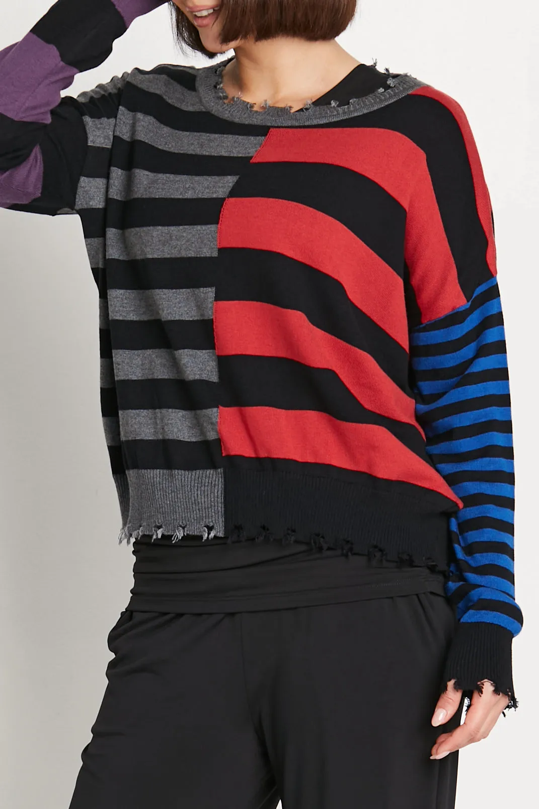 Pima Cotton Mixed Stripes Crewneck Sweater