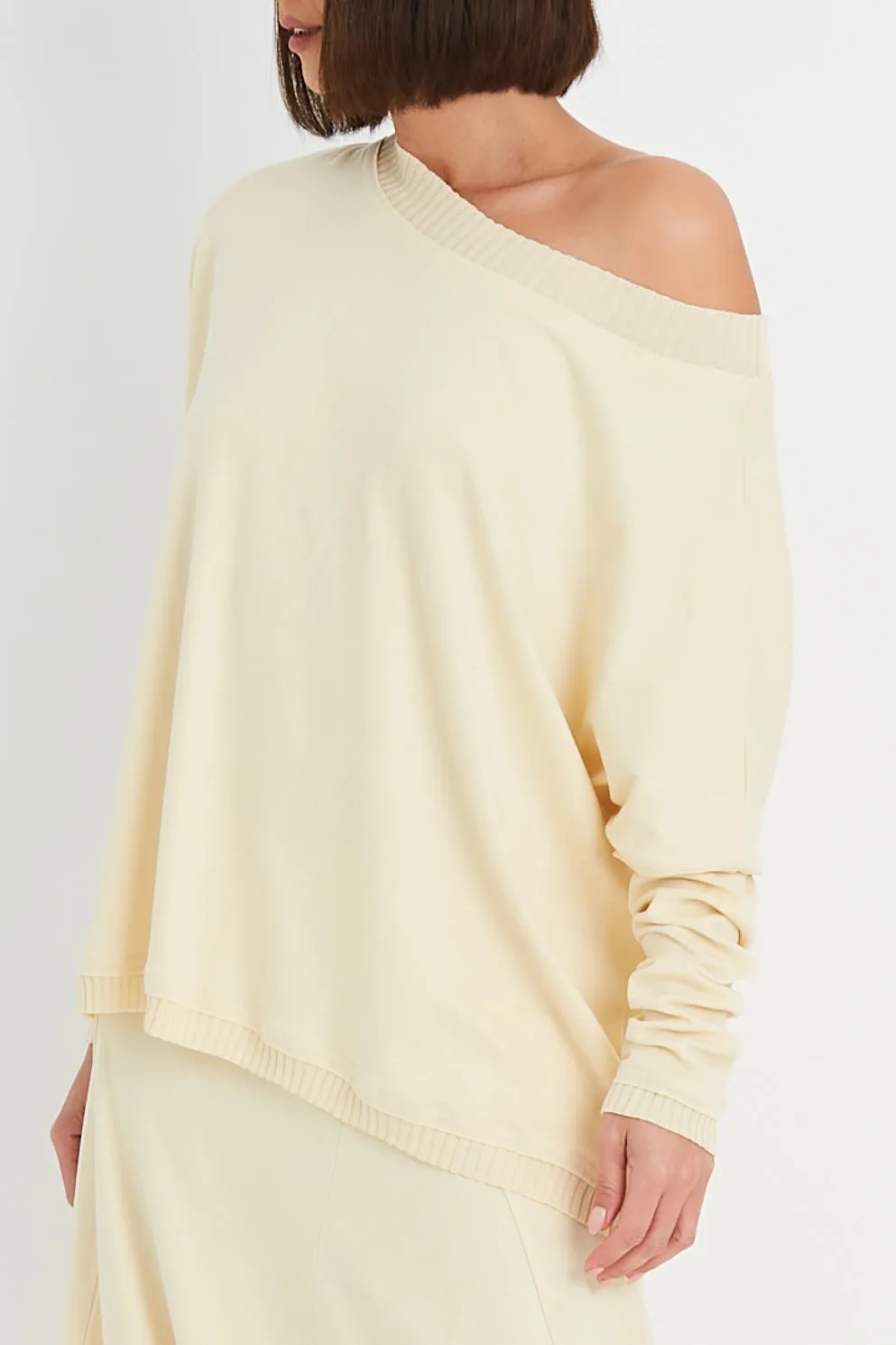 Pima Cotton Ribbed Off The Shoulder Tee