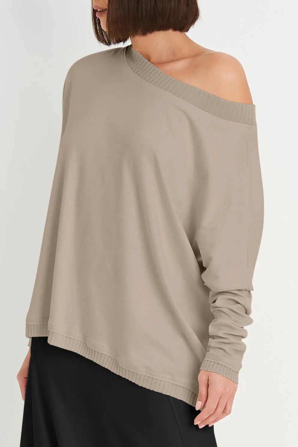Pima Cotton Ribbed Off The Shoulder Tee