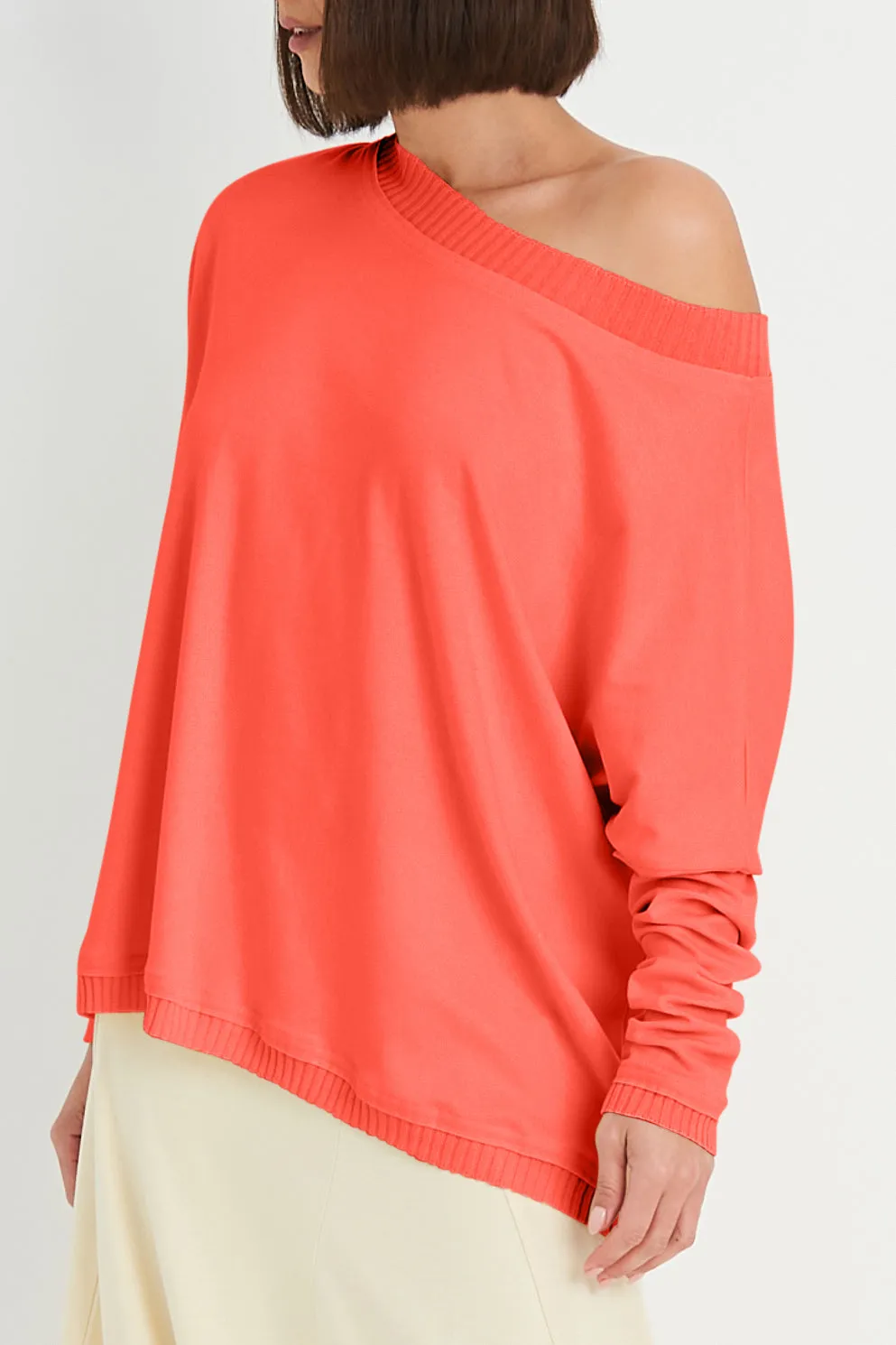 Pima Cotton Ribbed Off The Shoulder Tee