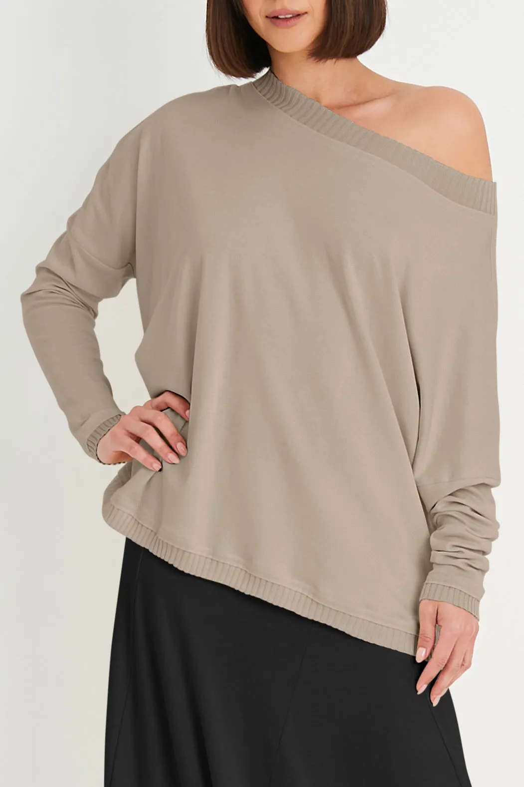 Pima Cotton Ribbed Off The Shoulder Tee