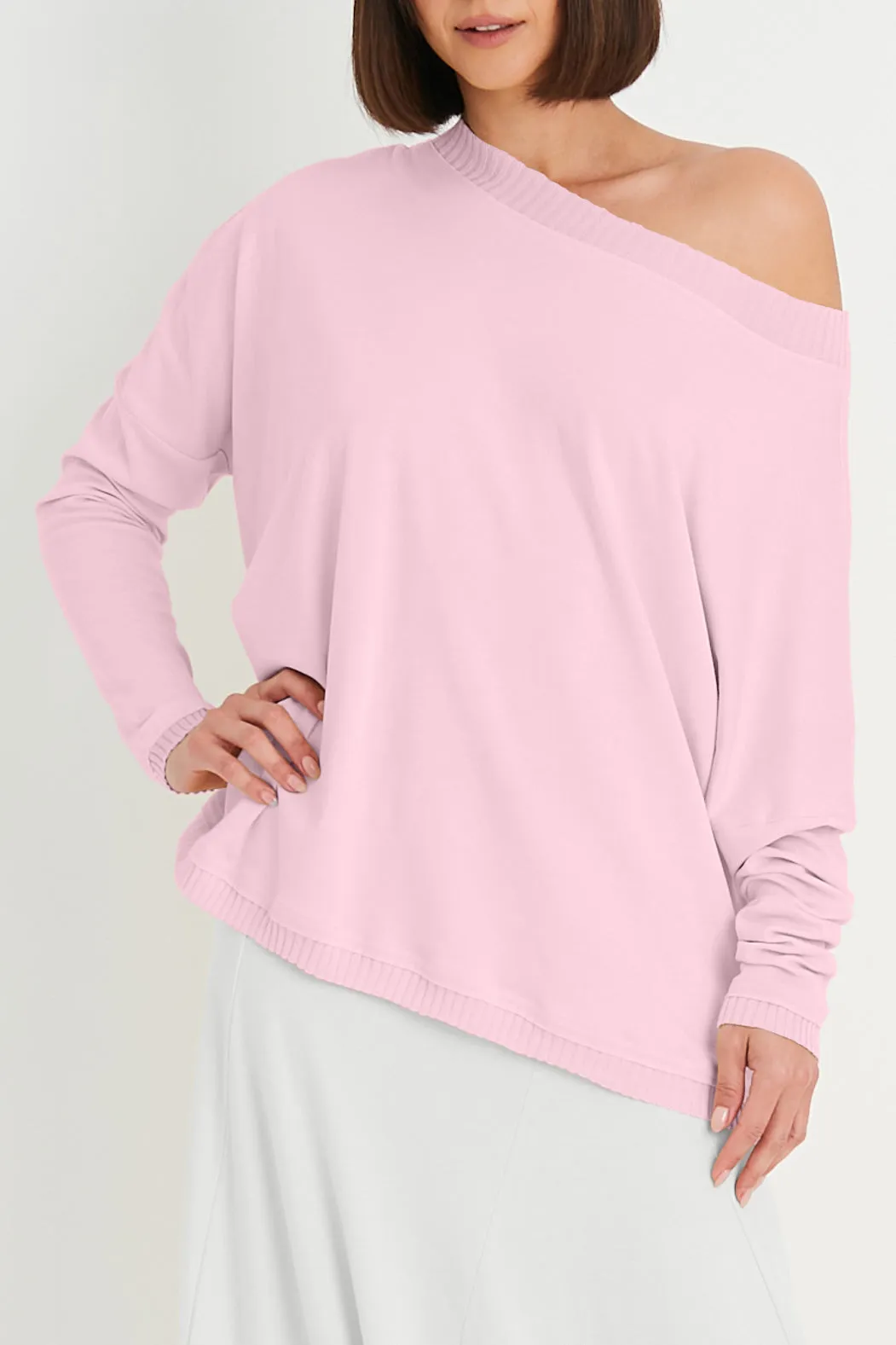 Pima Cotton Ribbed Off The Shoulder Tee