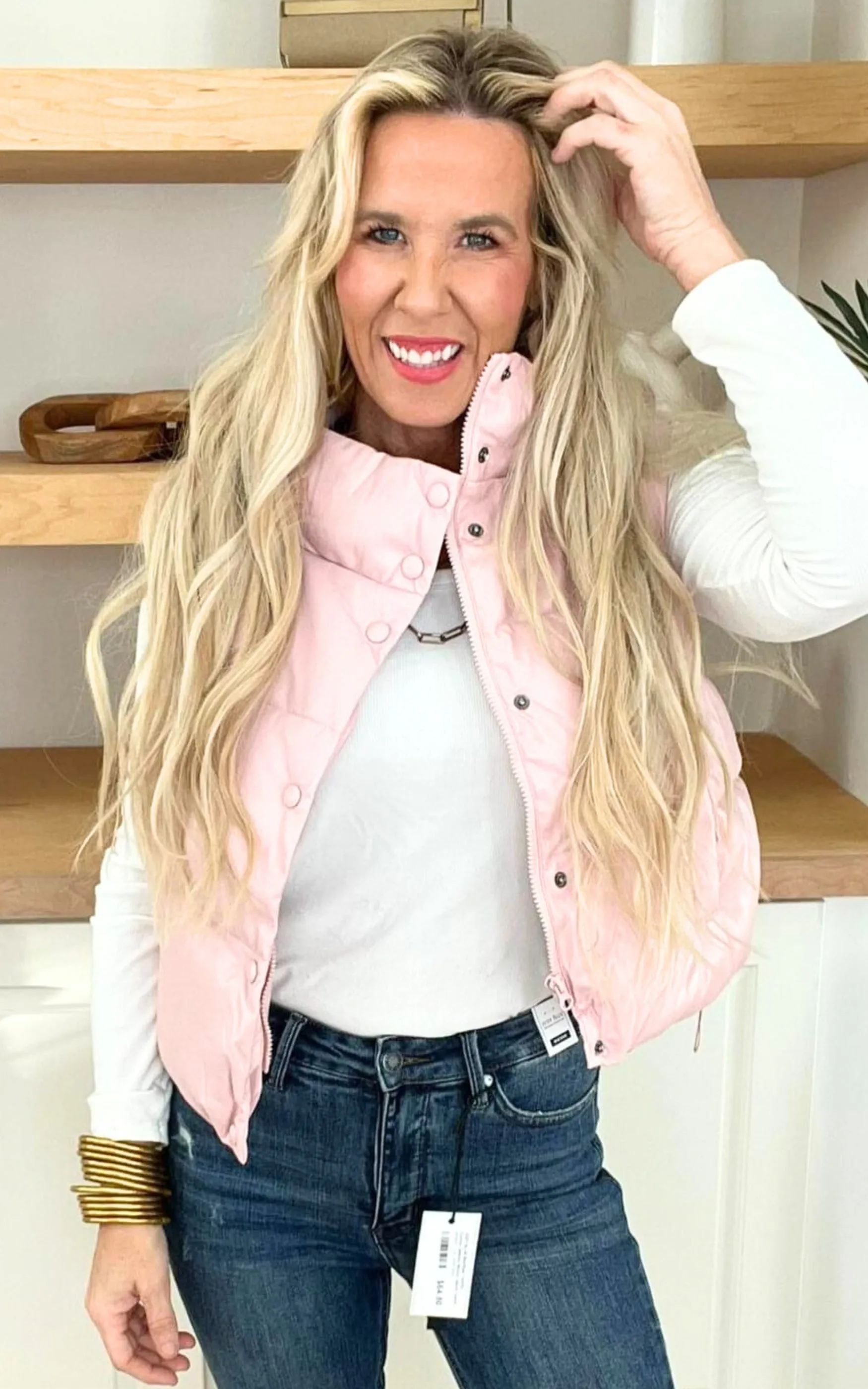 Pink Faux Leather Padded Vest