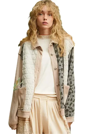 POL Leopard Exposed Seam Button Up Quilted Jacket