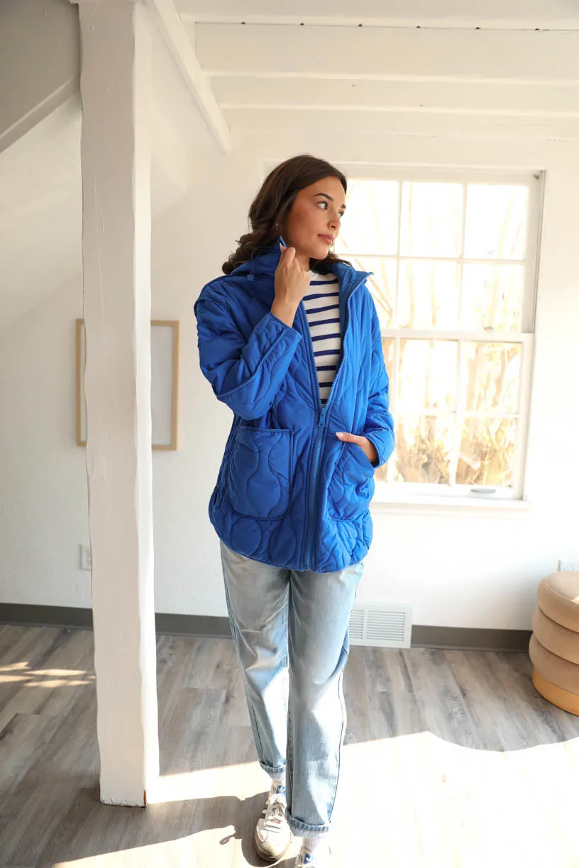 RAE: Into The Woods Quilted Jacket in Royal Blue