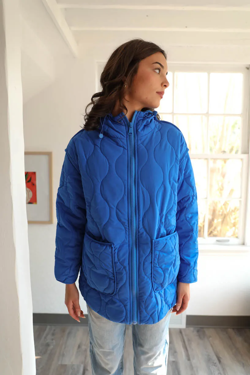 RAE: Into The Woods Quilted Jacket in Royal Blue