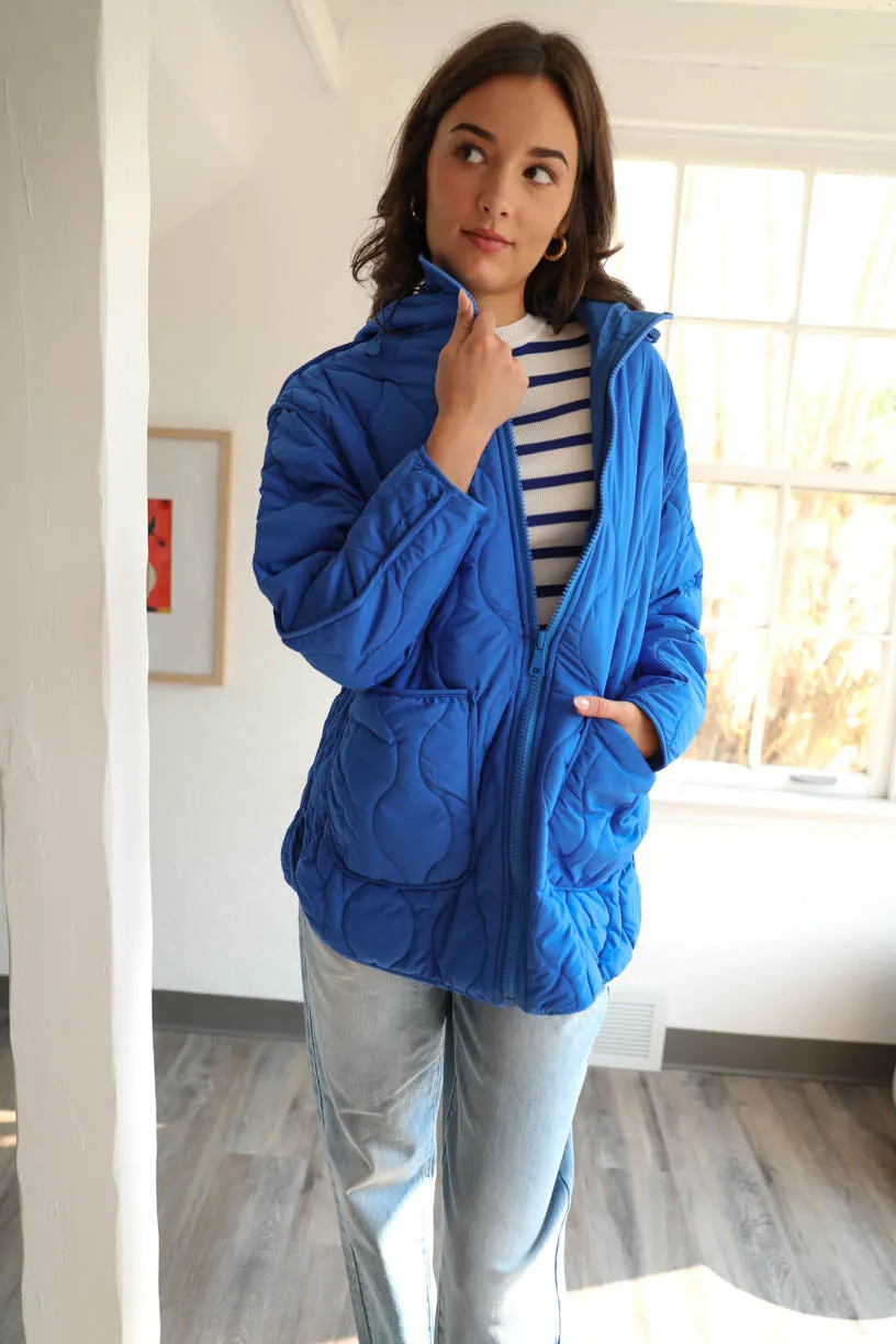 RAE: Into The Woods Quilted Jacket in Royal Blue