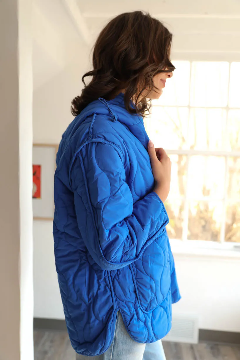 RAE: Into The Woods Quilted Jacket in Royal Blue