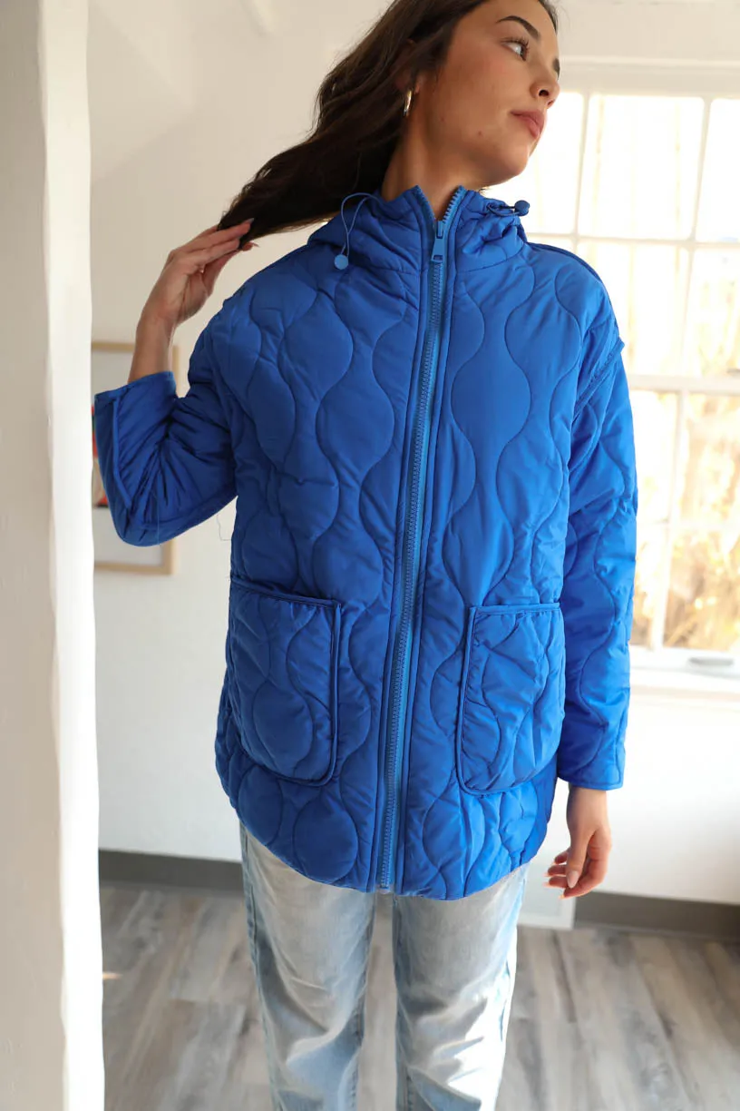 RAE: Into The Woods Quilted Jacket in Royal Blue