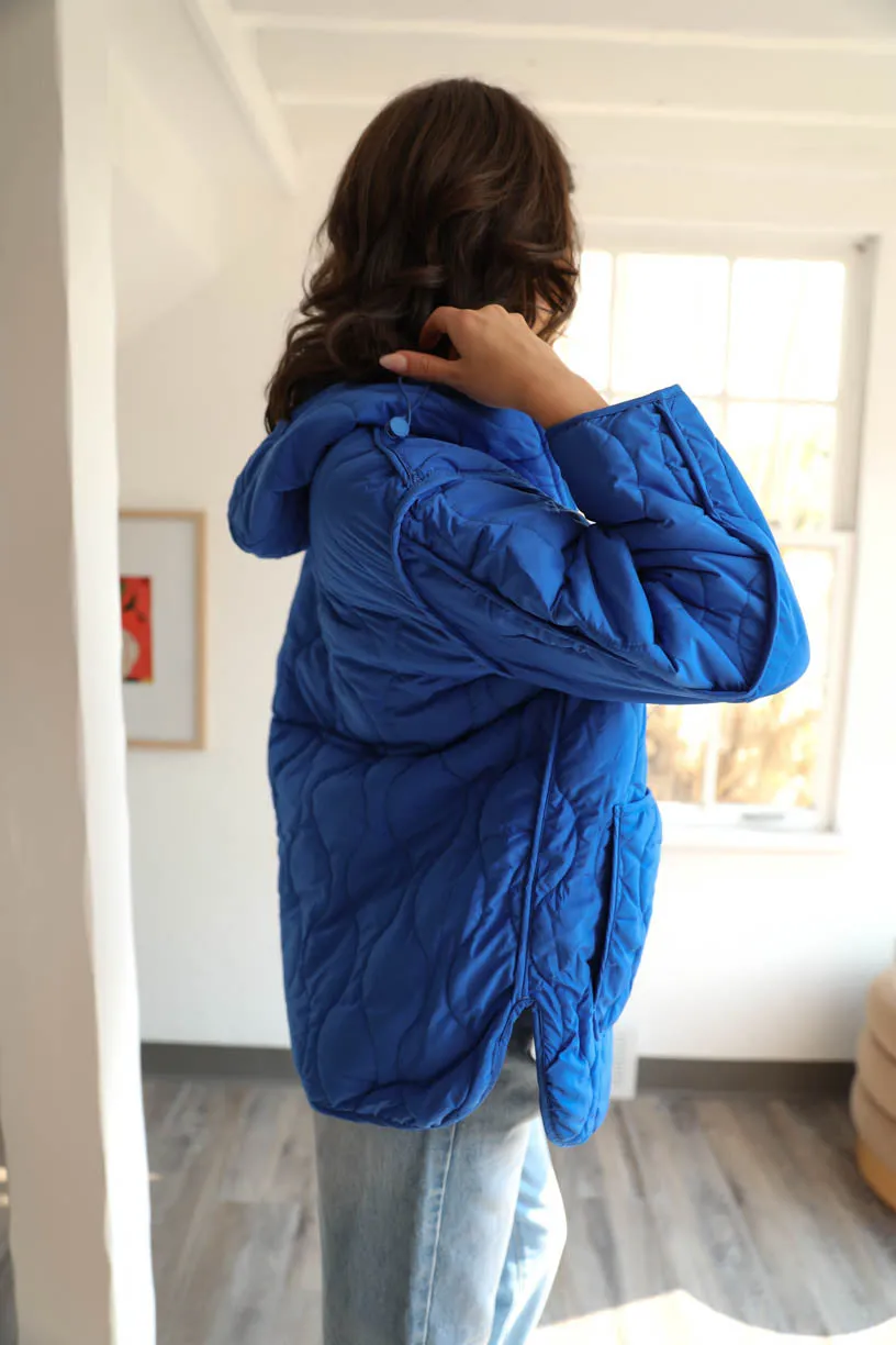 RAE: Into The Woods Quilted Jacket in Royal Blue