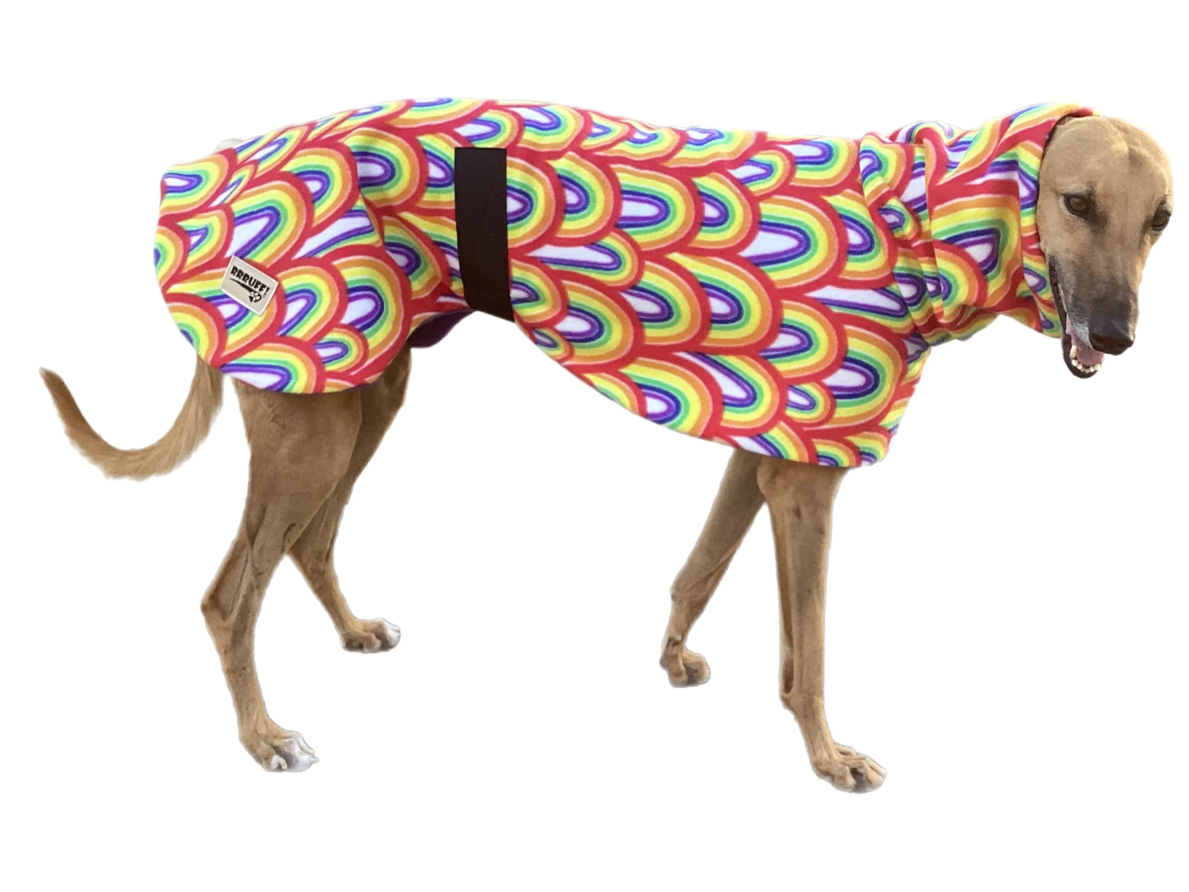 Rainbow deluxe greyhound coat rug snuggly polar fleece washable extra wide neck hoodie