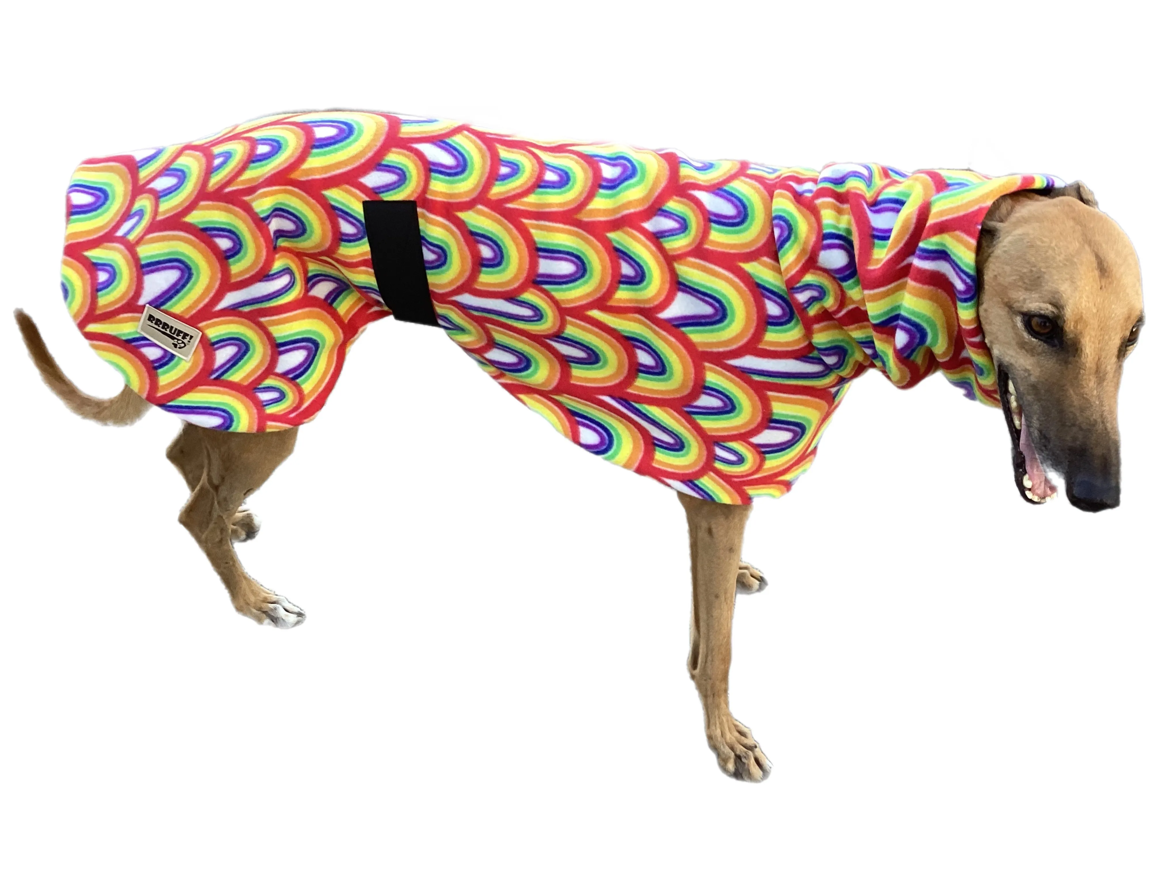 Rainbow deluxe greyhound coat rug snuggly polar fleece washable extra wide neck hoodie