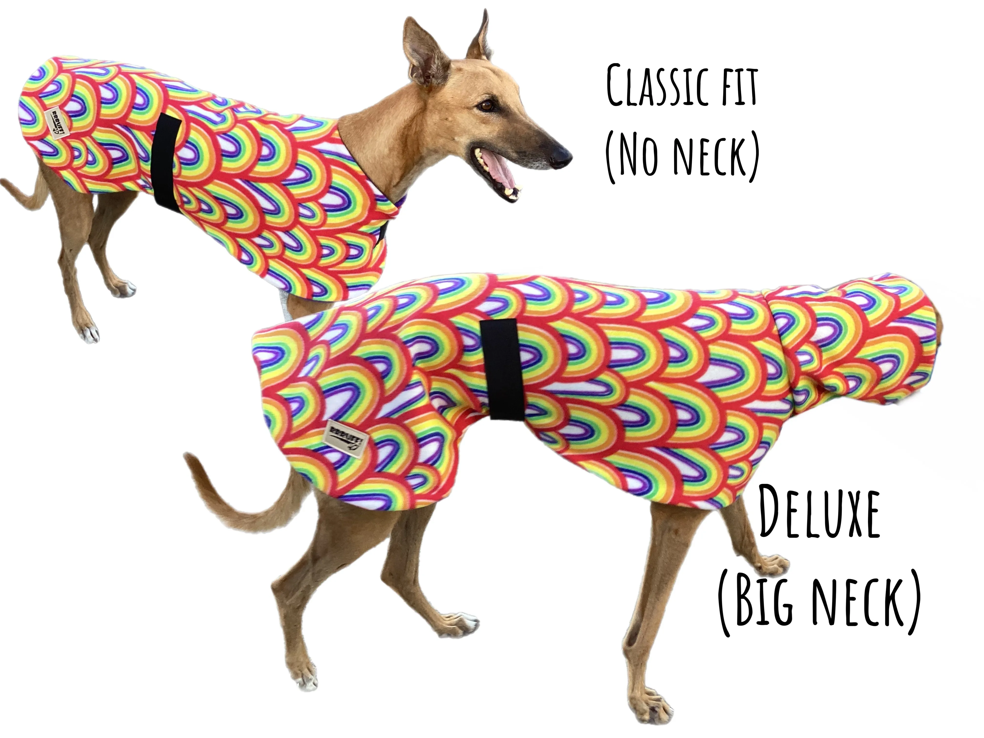 Rainbow deluxe greyhound coat rug snuggly polar fleece washable extra wide neck hoodie