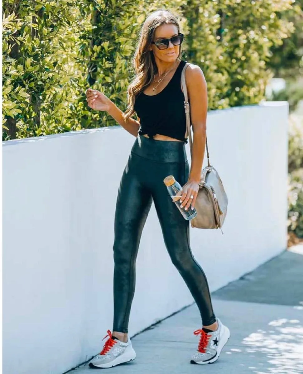 Restocked Faux Leather Legging, Black