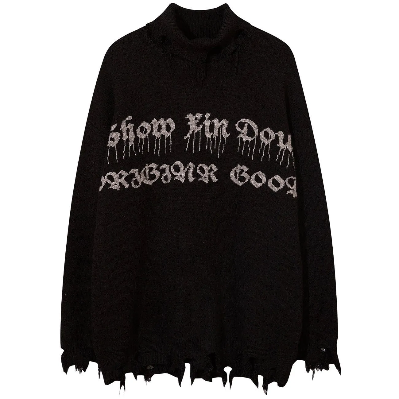 Ripped Tassel Turtleneck Knitted Sweater