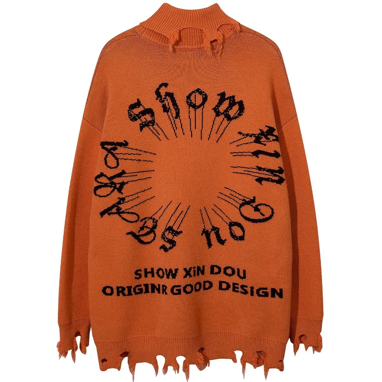 Ripped Tassel Turtleneck Knitted Sweater