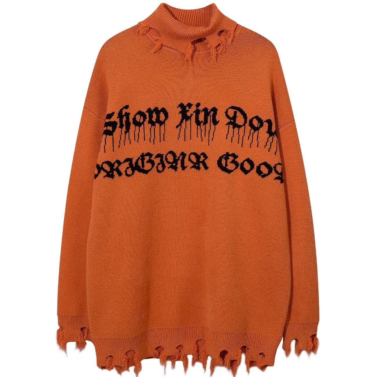 Ripped Tassel Turtleneck Knitted Sweater