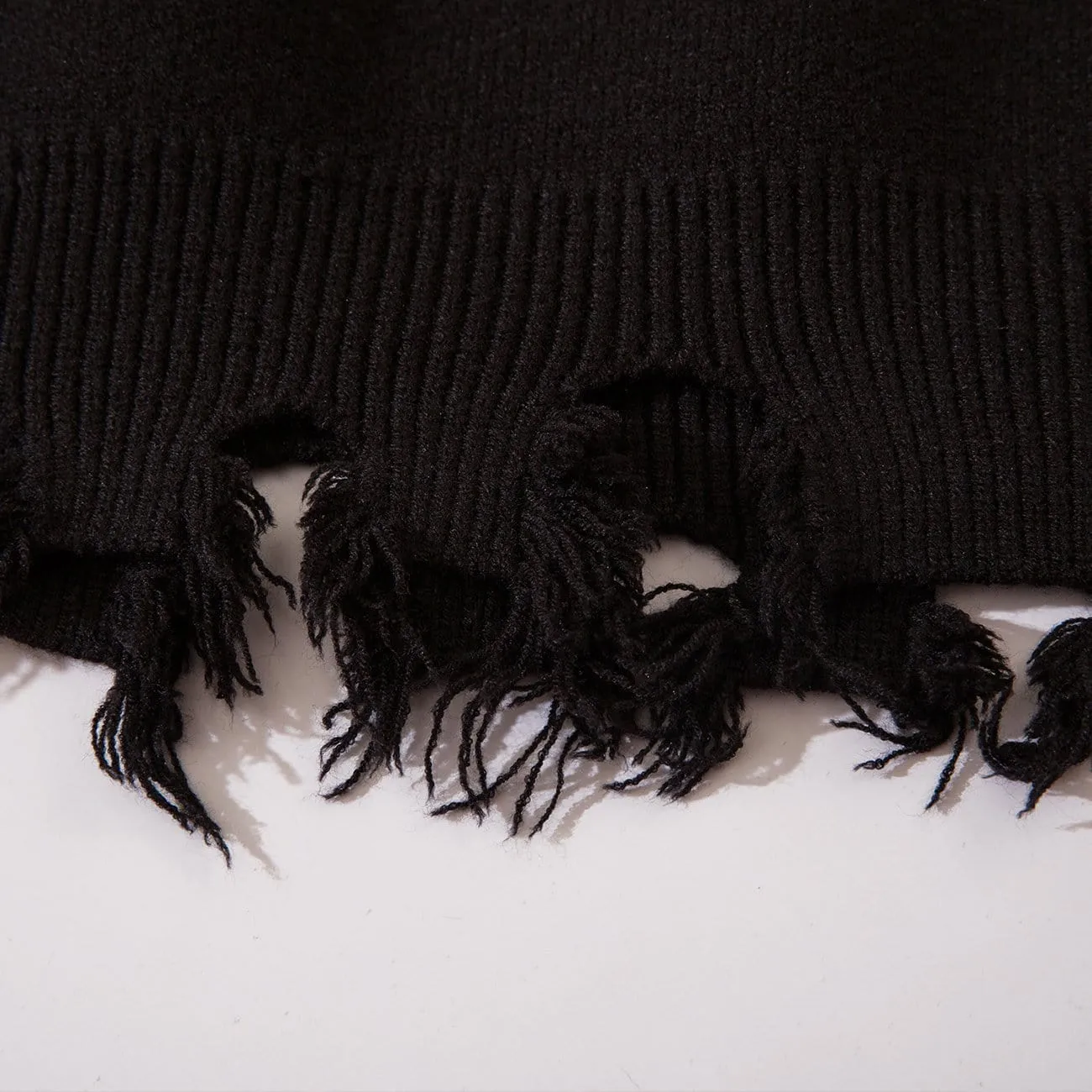 Ripped Tassel Turtleneck Knitted Sweater