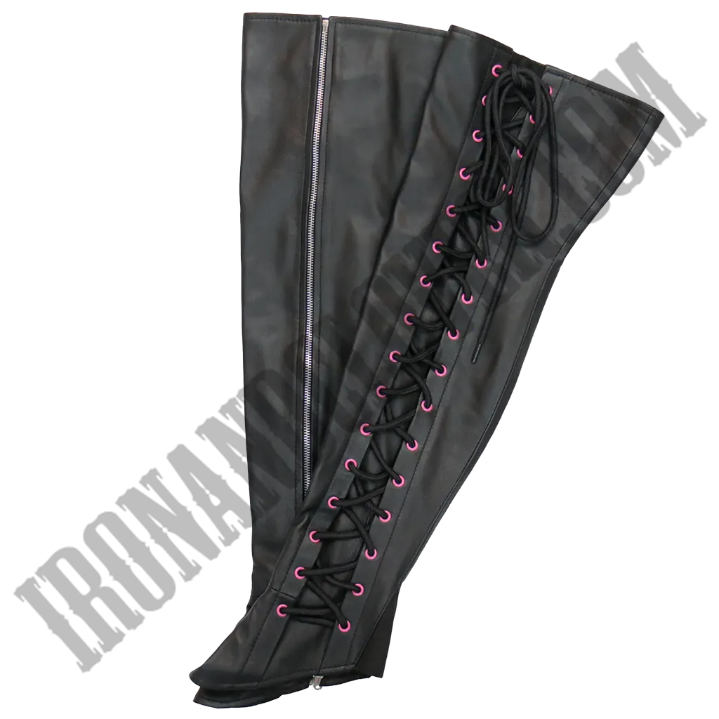 Side Lace Leather Leggings with Pink Accent