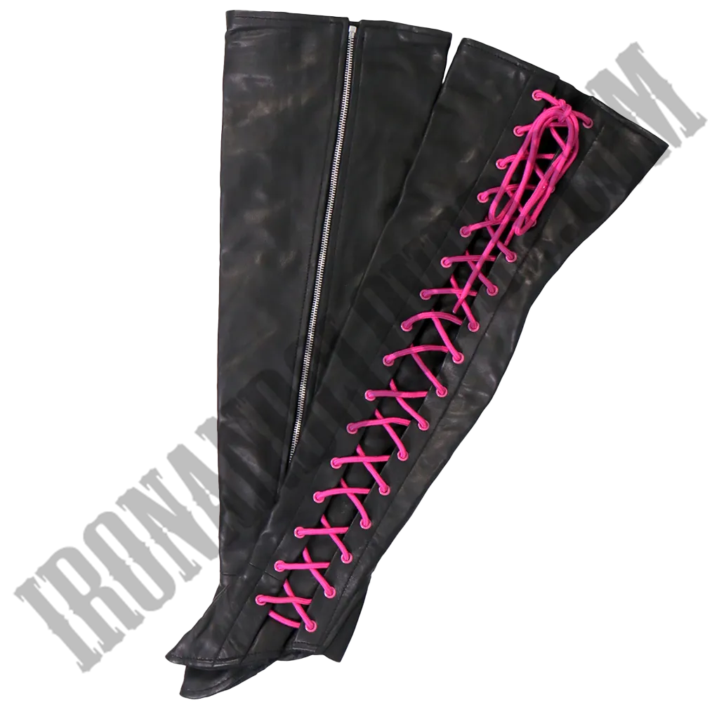 Side Lace Leather Leggings with Pink Accent