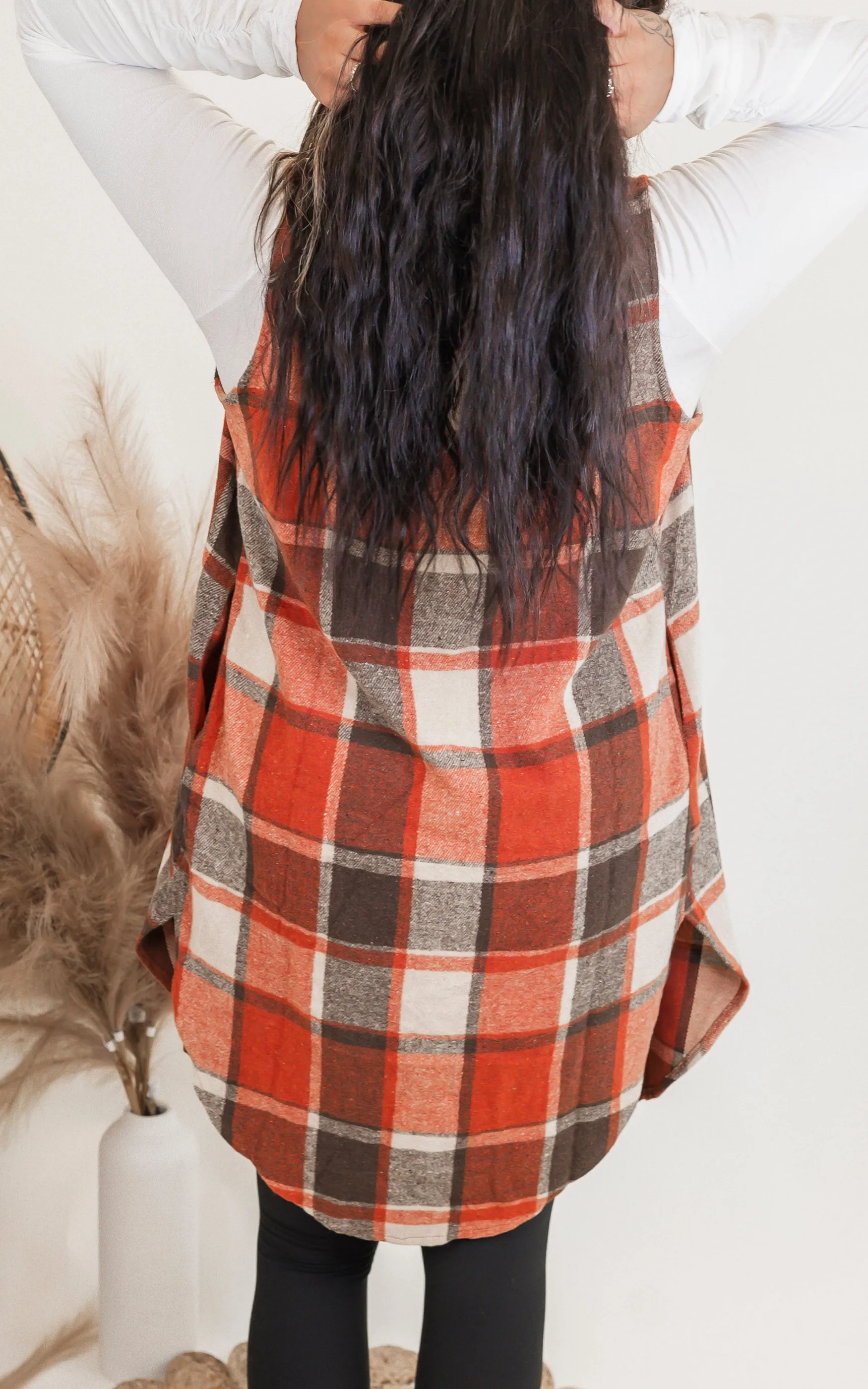 Sleeveless Plaid Long Vest Coat - Final Sale