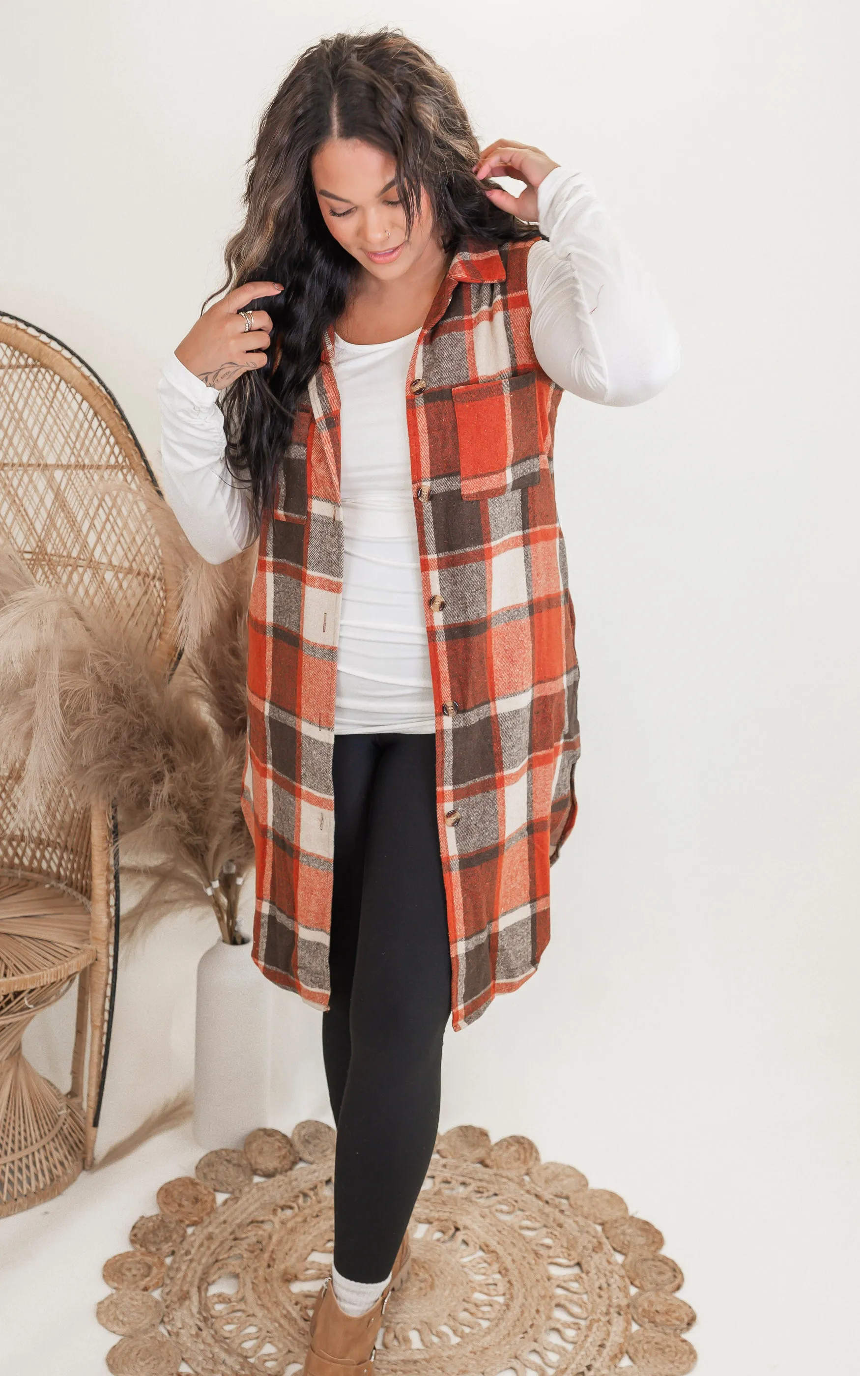 Sleeveless Plaid Long Vest Coat - Final Sale