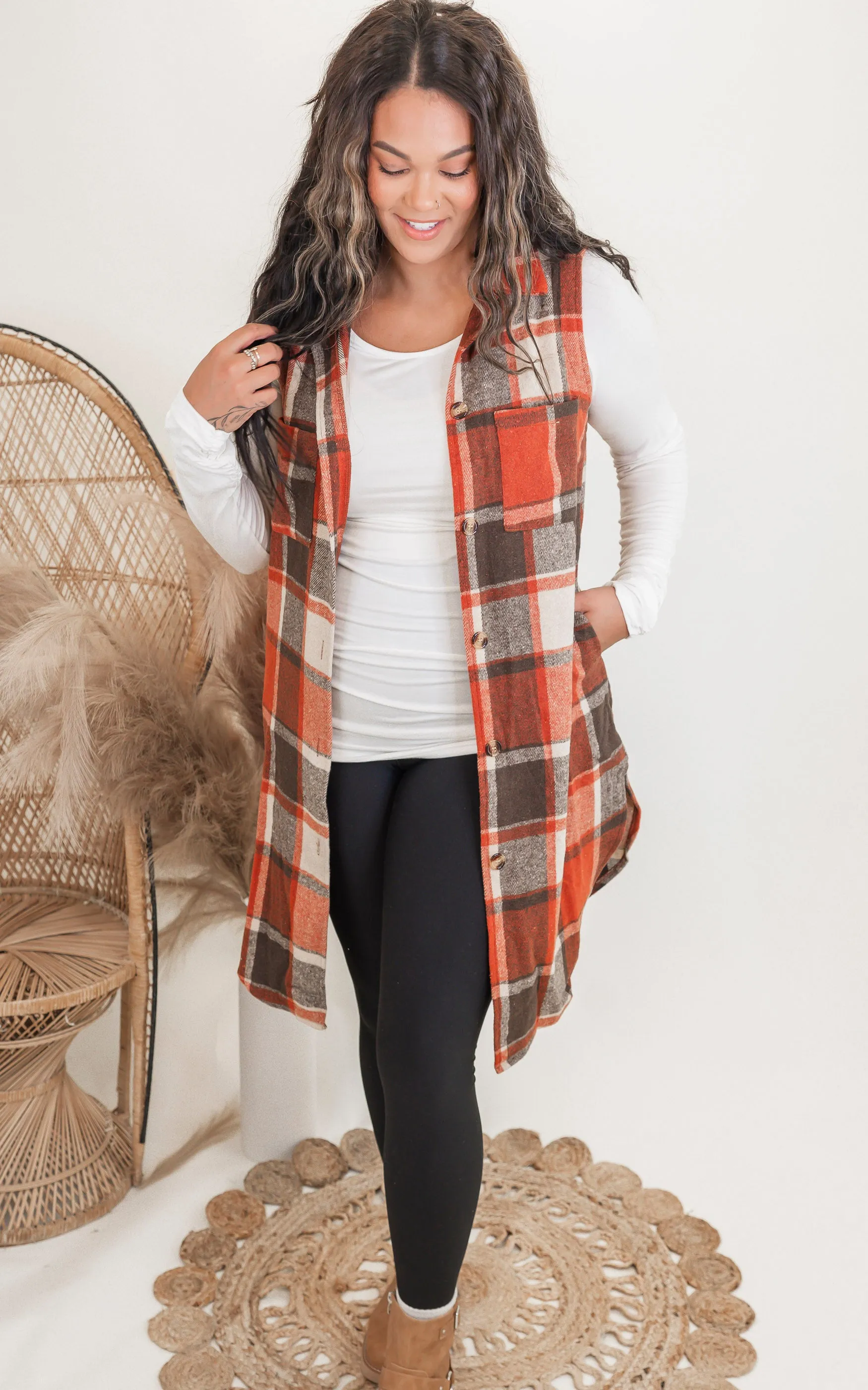 Sleeveless Plaid Long Vest Coat - Final Sale