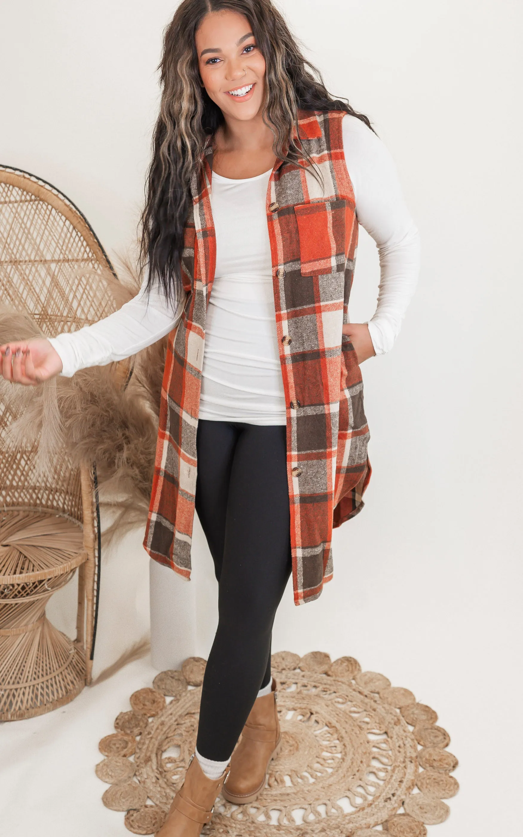 Sleeveless Plaid Long Vest Coat - Final Sale