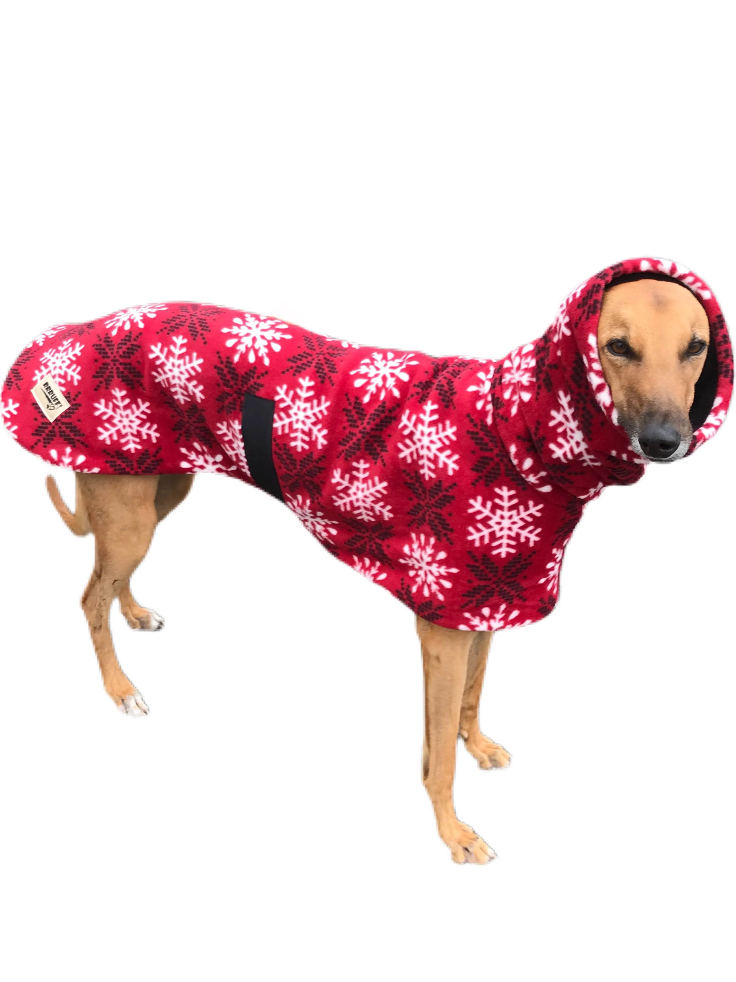 Snowflake red Deluxe greyhound coat rug thick polar fleece washable extra wide neck hoodie