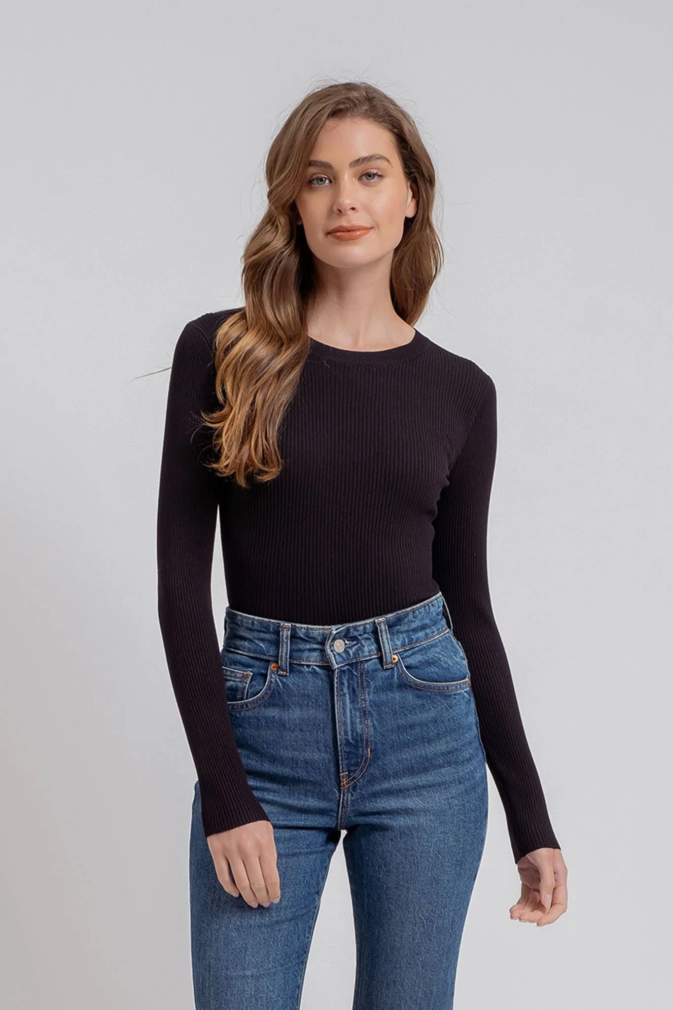 SOLID CREWNECK LONG SLEEVE SWEATER KNIT PULLOVER