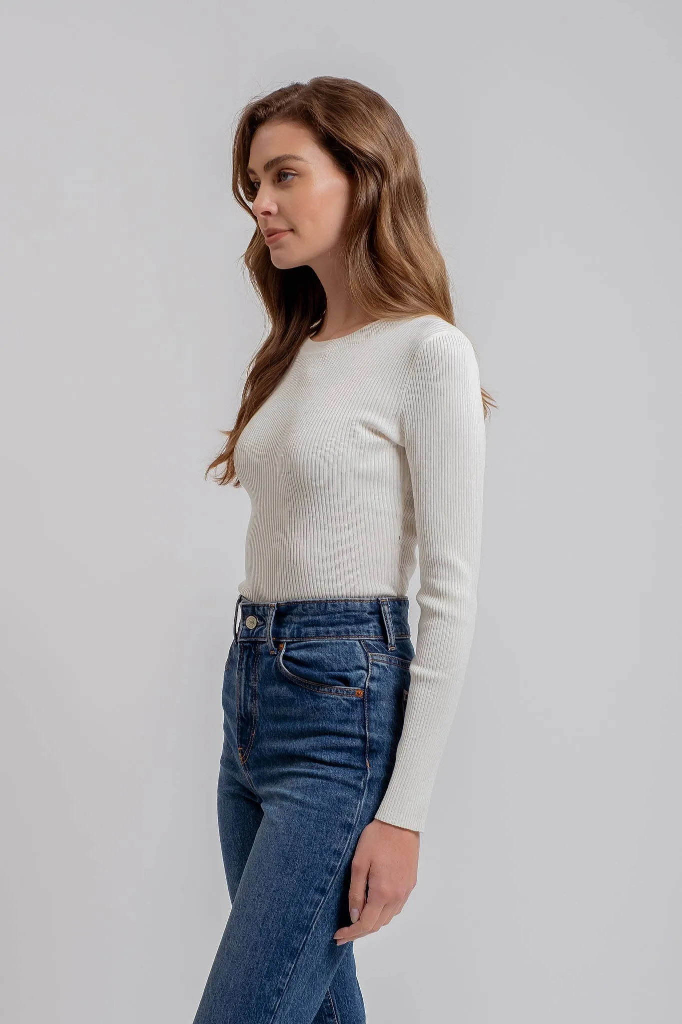 SOLID CREWNECK LONG SLEEVE SWEATER KNIT PULLOVER